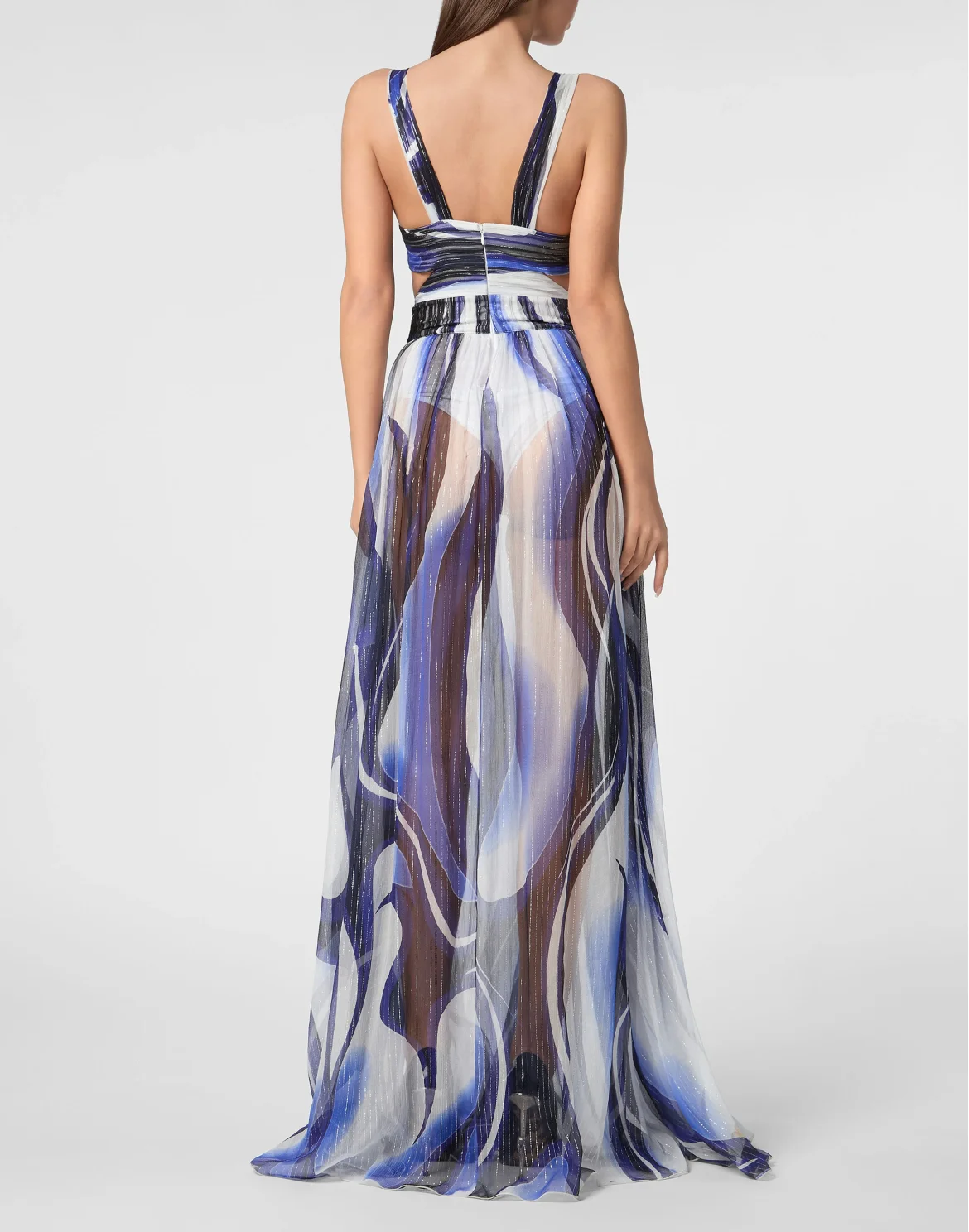 Chiffon Long Dress Strass Flame, цвет: Белый