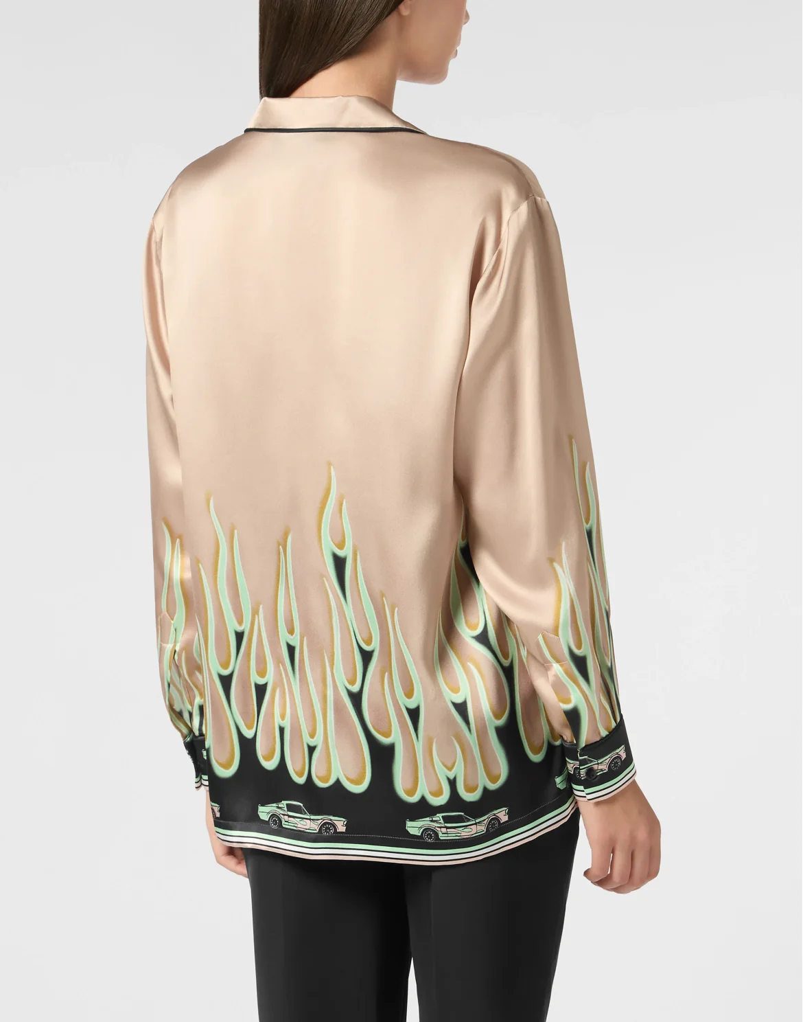 SATIN PIJAMA SHIRT LS FLAMES, цвет: Бежевый