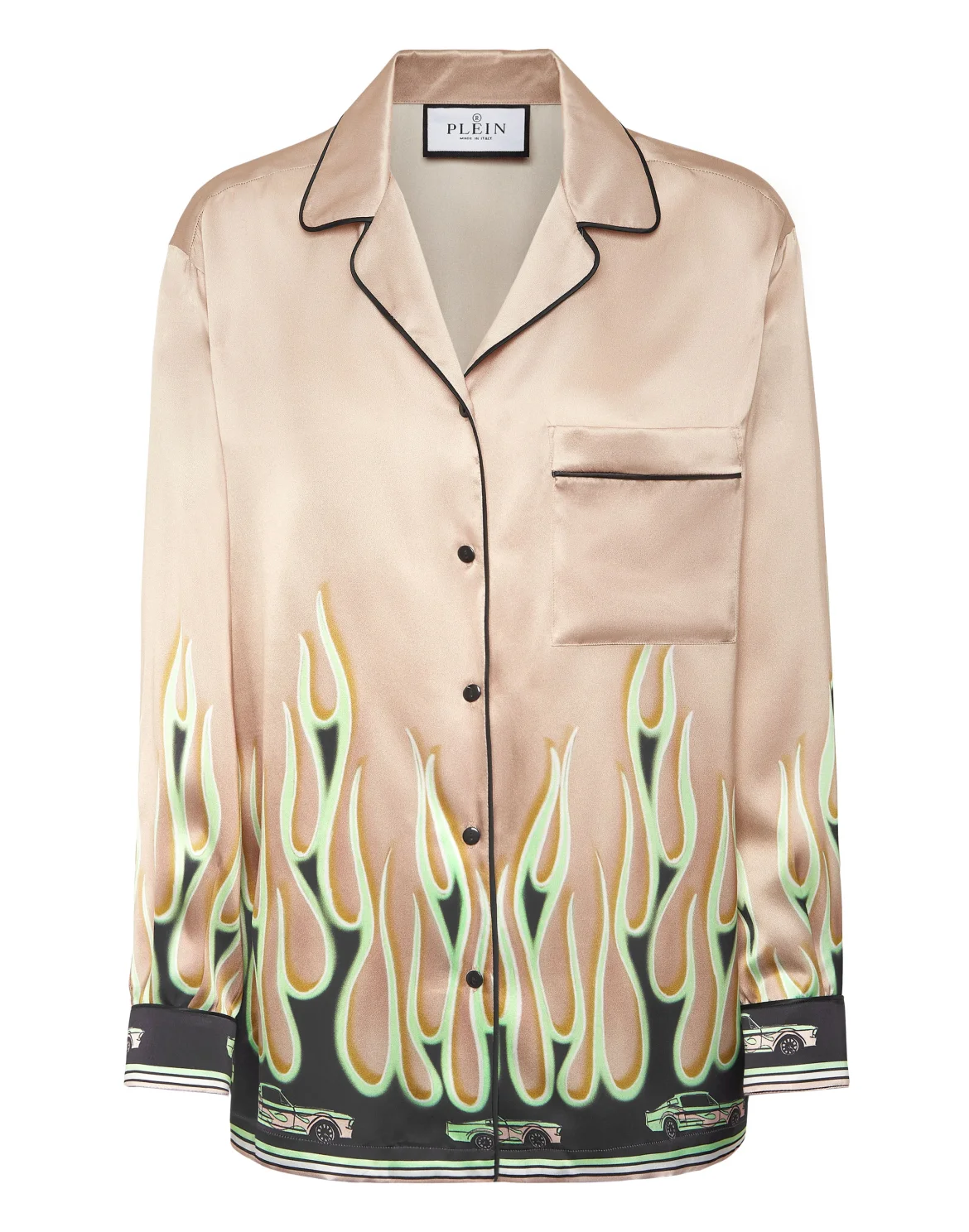 SATIN PIJAMA SHIRT LS FLAMES, цвет: Бежевый