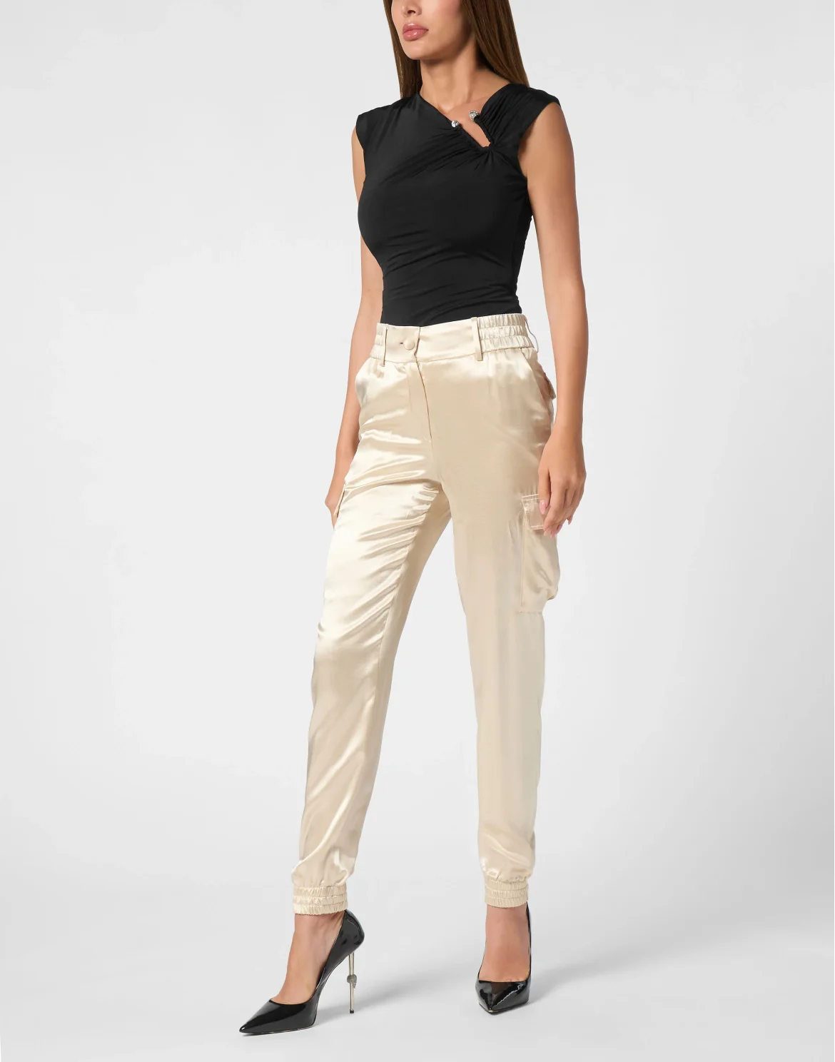 Satin Jogging Cargo Pants, цвет: Бежевый