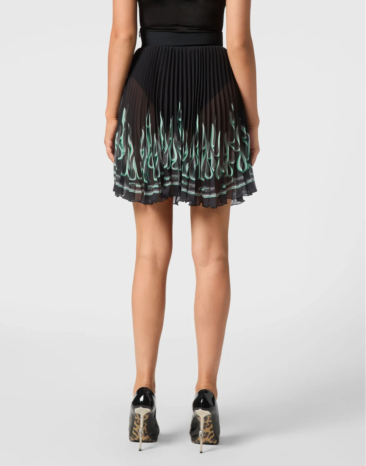Georgette Plisse Mini Skirt Flame, цвет: Черный