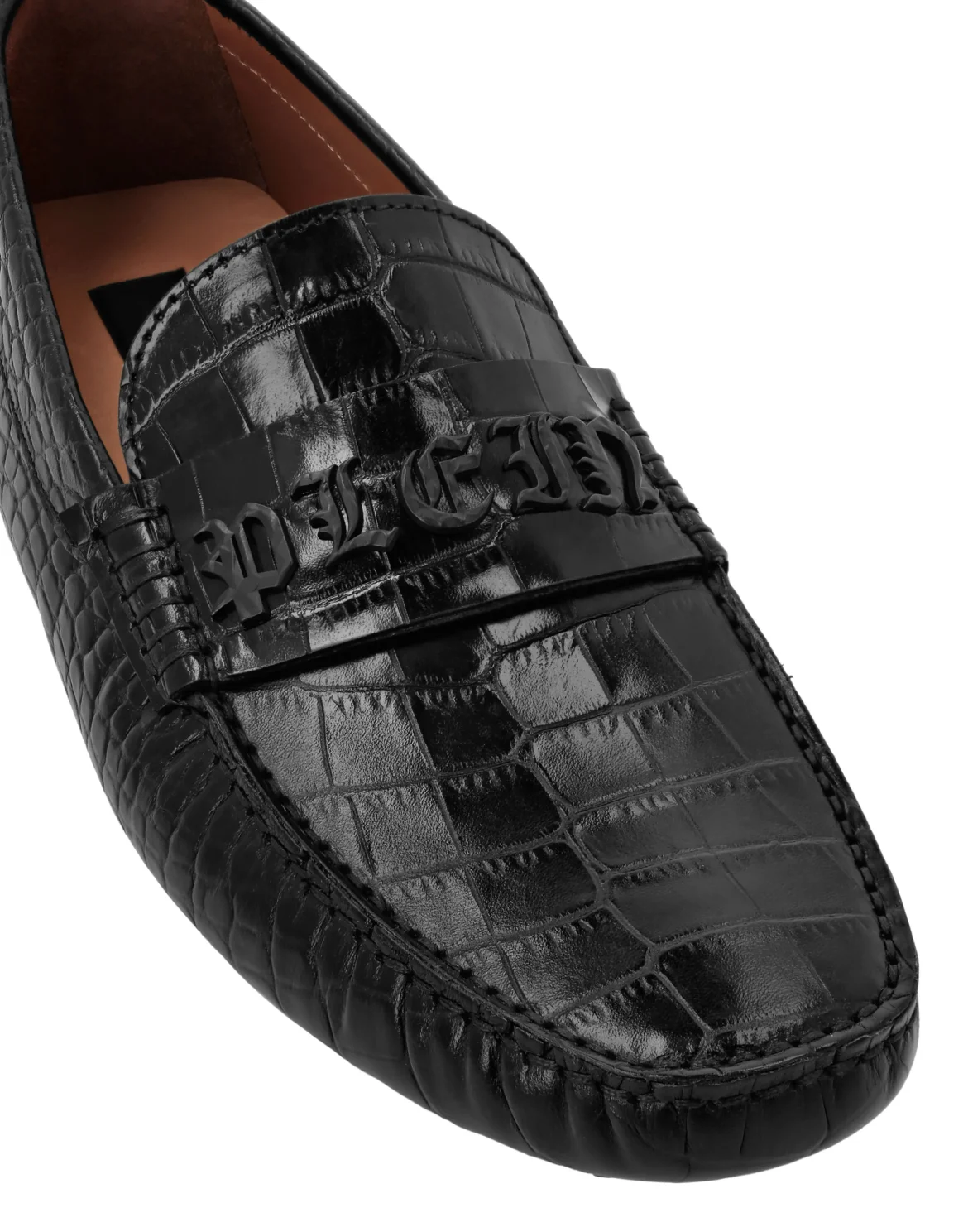 Croco Leather Moccasin Gothic Plein, цвет: Черный