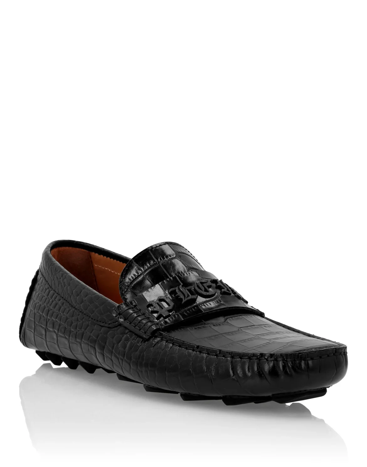 Croco Leather Moccasin Gothic Plein, цвет: Черный