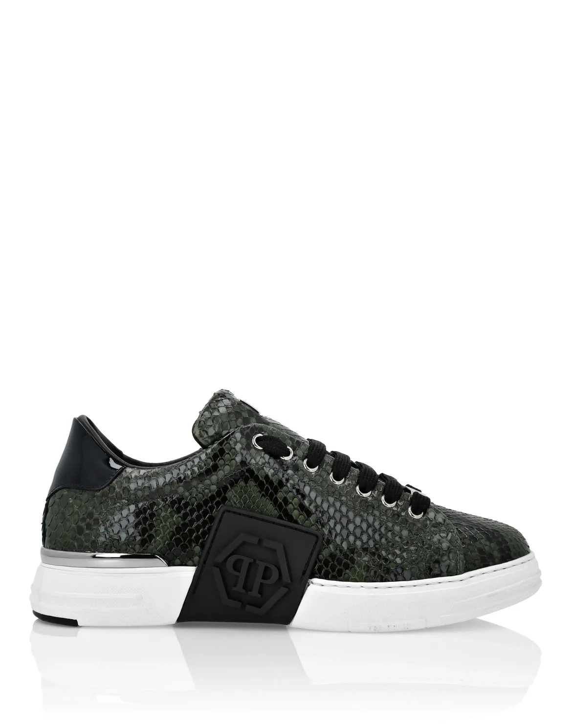 Python Leather Lo-Top Sneakers Hexagon, цвет: Зеленый
