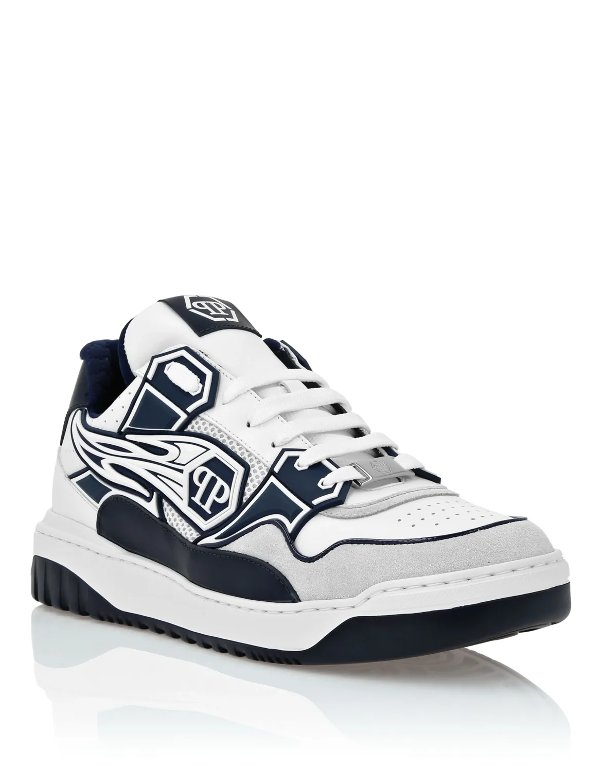 Mix Leather Lo-Top Sneakers Strass Hexagon, цвет: Белый