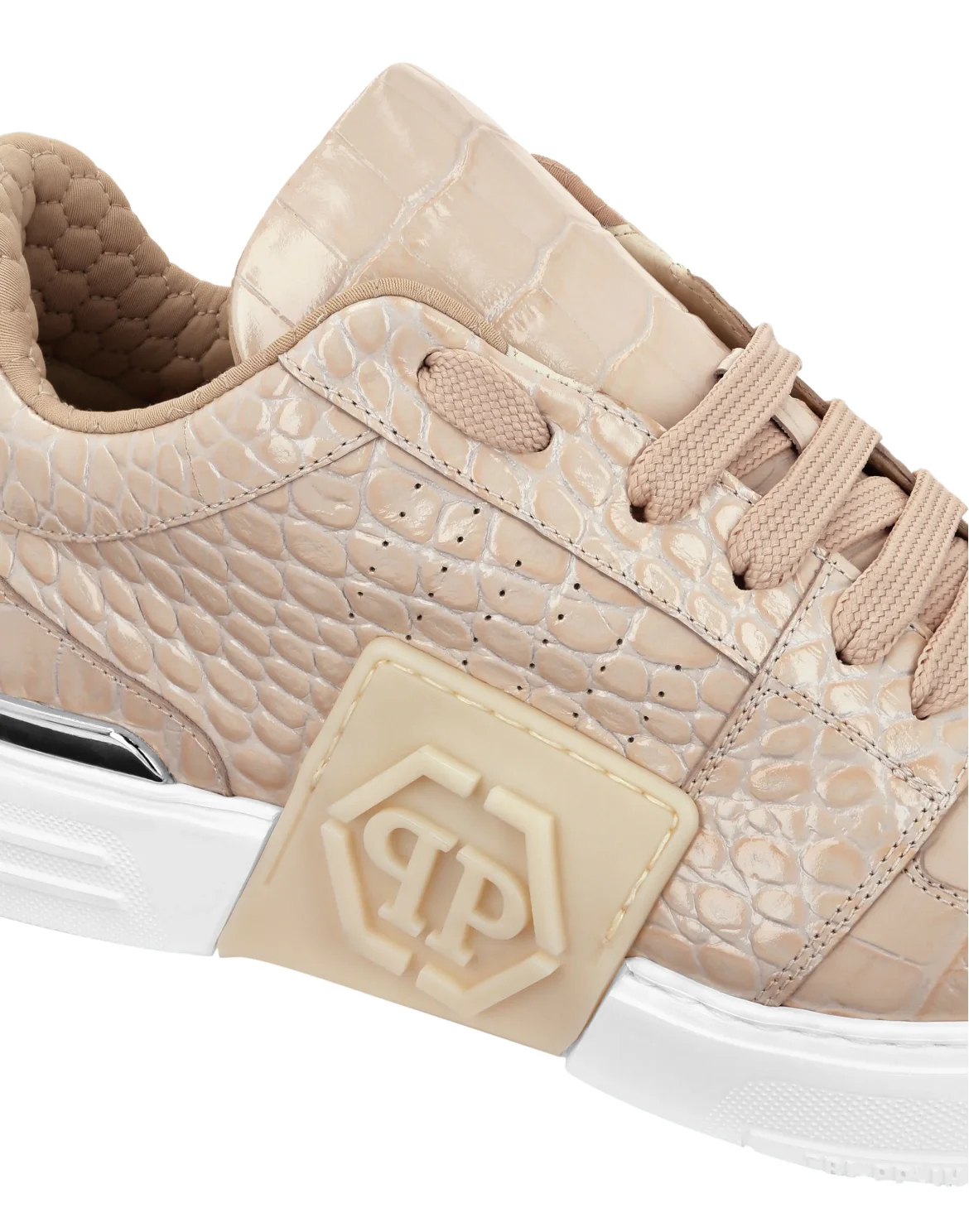 Croco Printed Leather Lo-Top Sneakers Hexagon, цвет: Бежевый