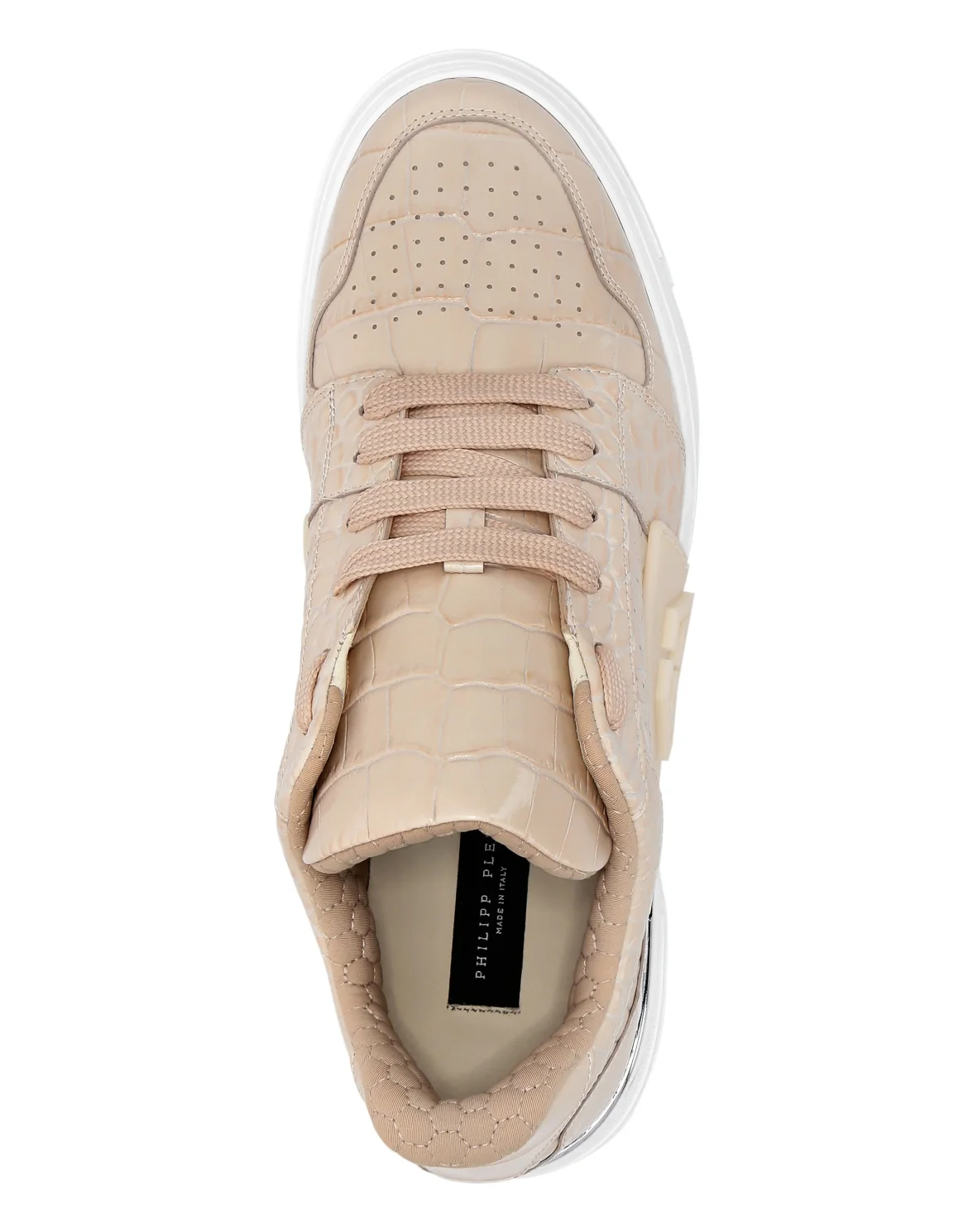 Croco Printed Leather Lo-Top Sneakers Hexagon, цвет: Бежевый