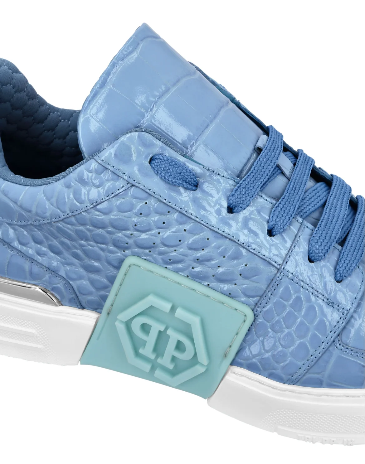 Croco Printed Leather Lo-Top Sneakers Hexagon, цвет: Голубой