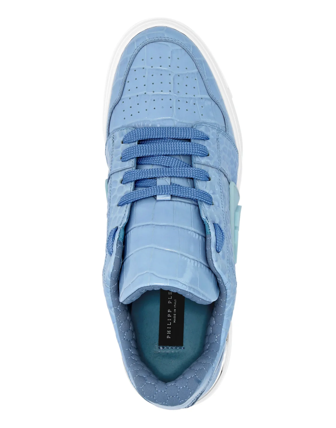 Croco Printed Leather Lo-Top Sneakers Hexagon, цвет: Голубой