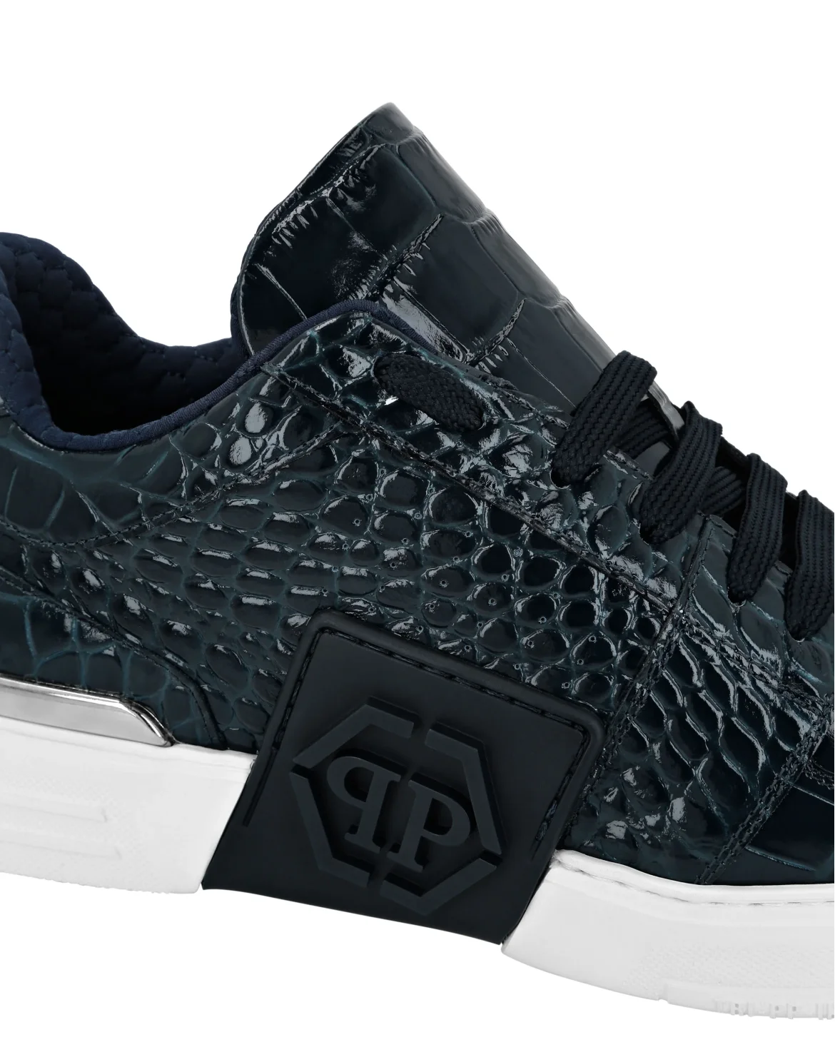Croco Printed Leather Lo-Top Sneakers Hexagon, цвет: Синий