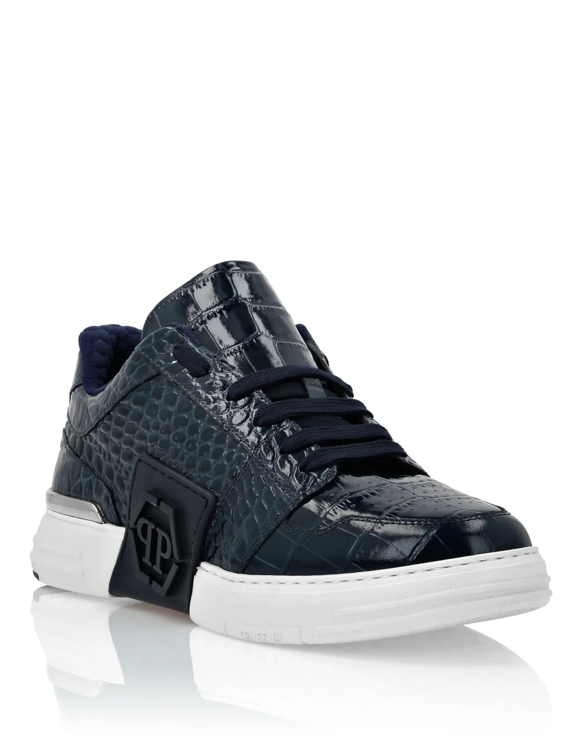 Croco Printed Leather Lo-Top Sneakers Hexagon, цвет: Синий