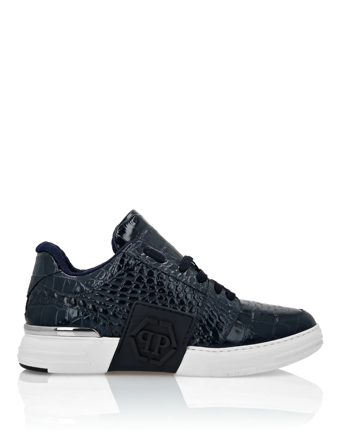 Croco Printed Leather Lo-Top Sneakers Hexagon, цвет: Синий