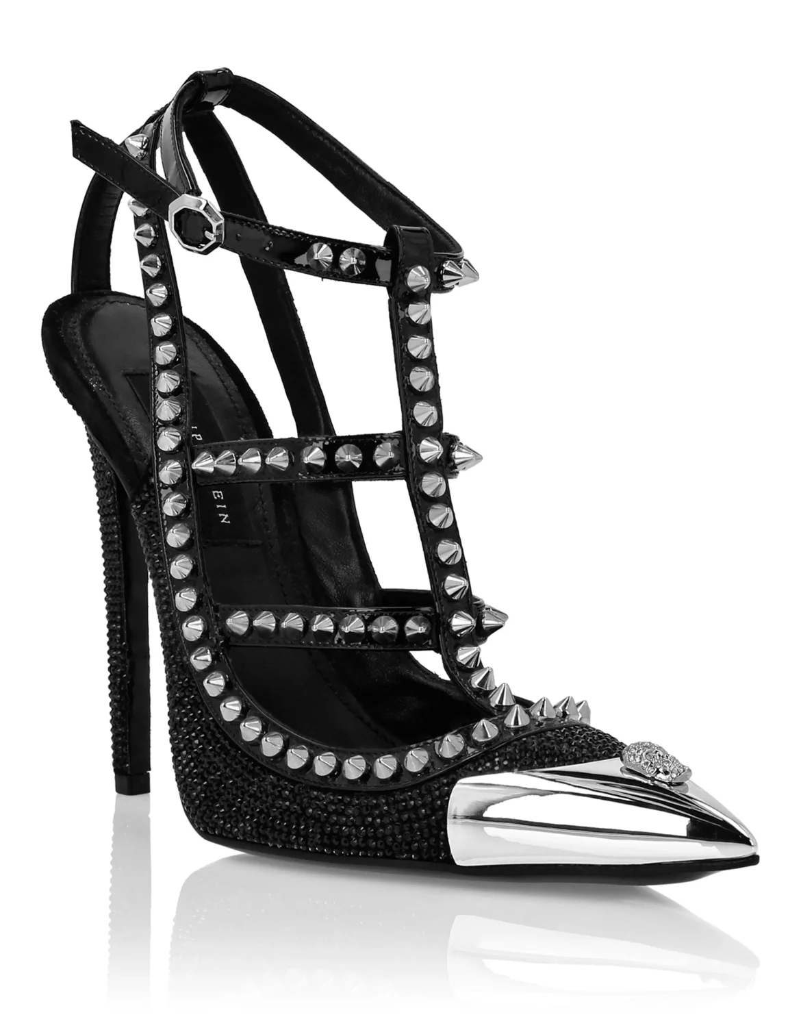 Leather Strass Sandals High Heels Studs, цвет: Черный