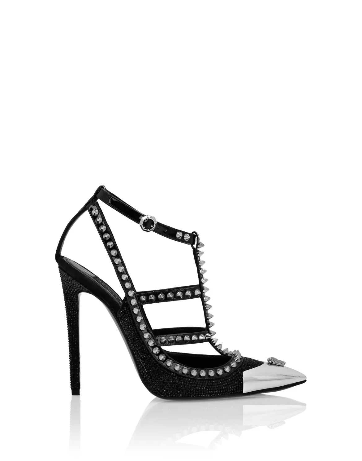 Leather Strass Sandals High Heels Studs, цвет: Черный