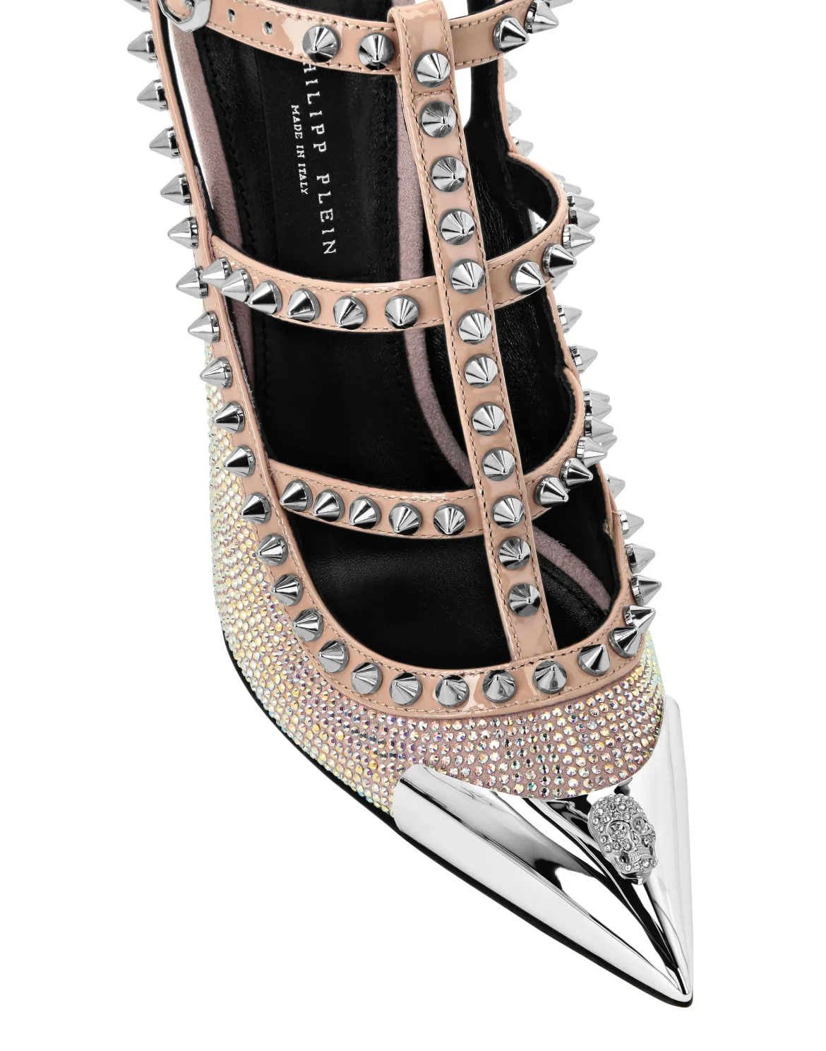 Leather Strass Sandals High Heels Studs, цвет: Бежевый