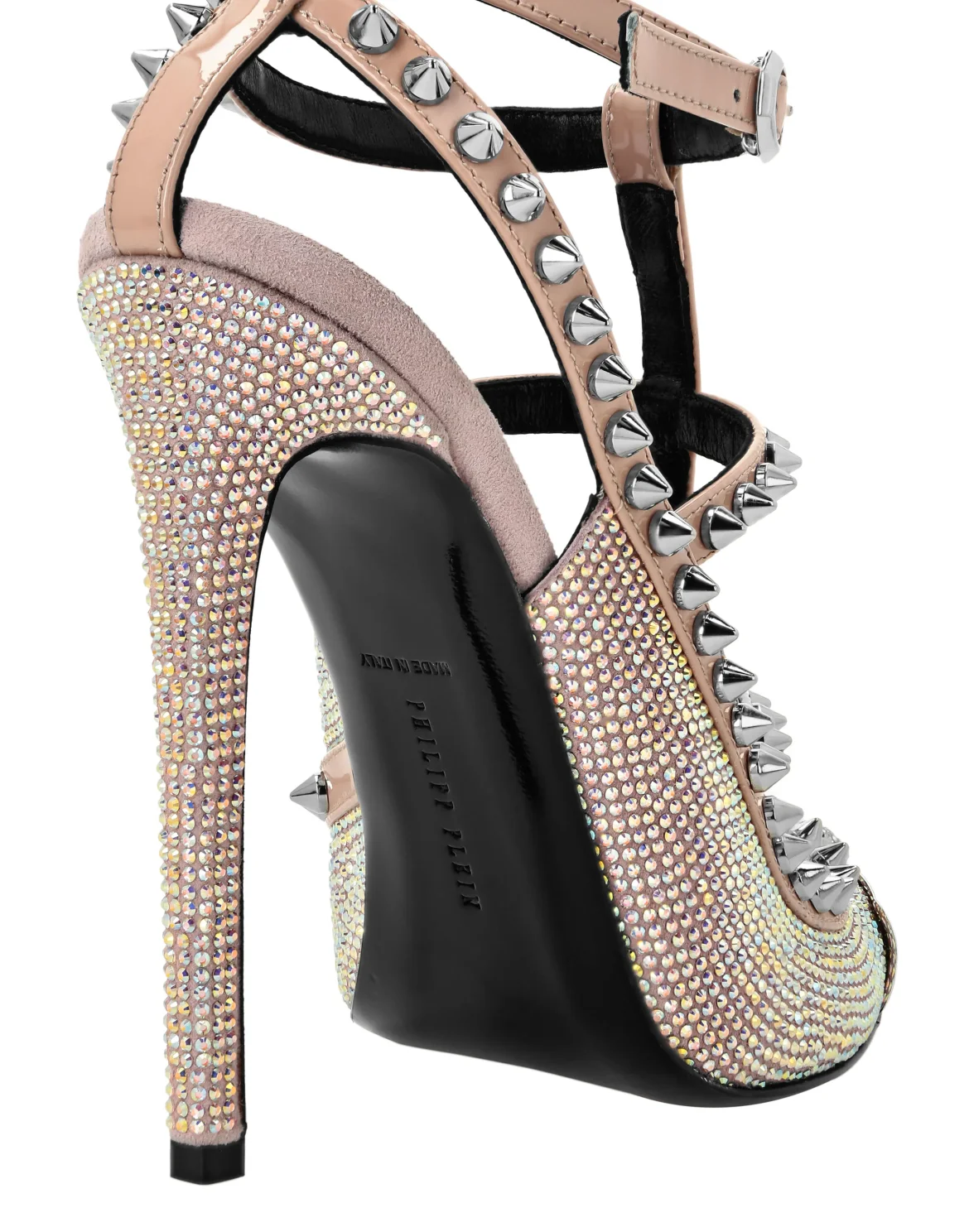 Leather Strass Sandals High Heels Studs, цвет: Бежевый