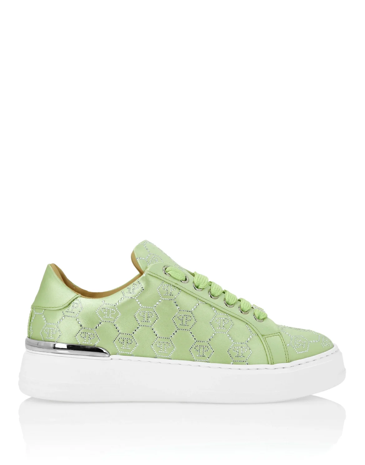 Satin Lo Top Sneakers Monogram Strass, цвет: Зеленый