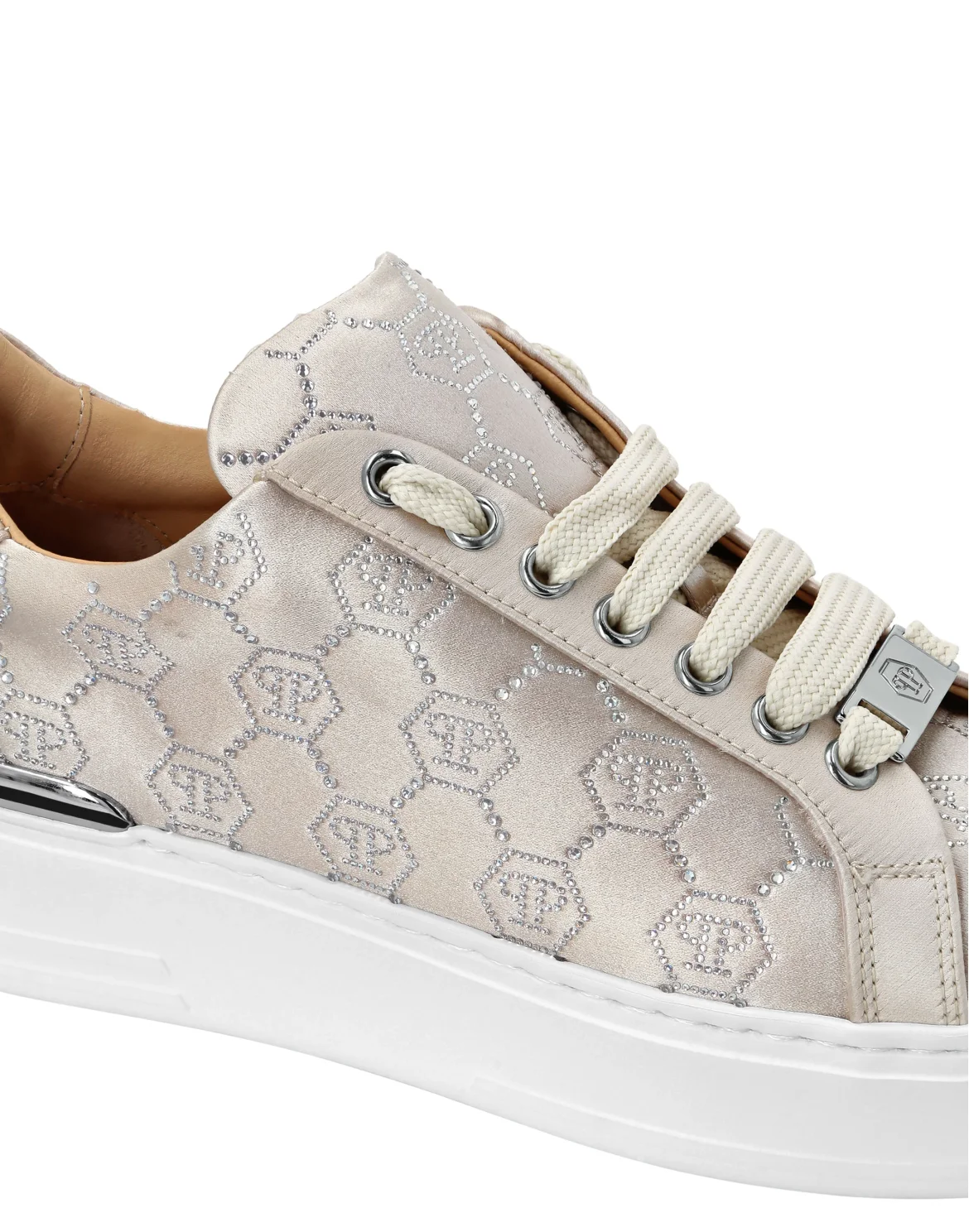 Satin Lo Top Sneakers Monogram Strass, цвет: Бежевый