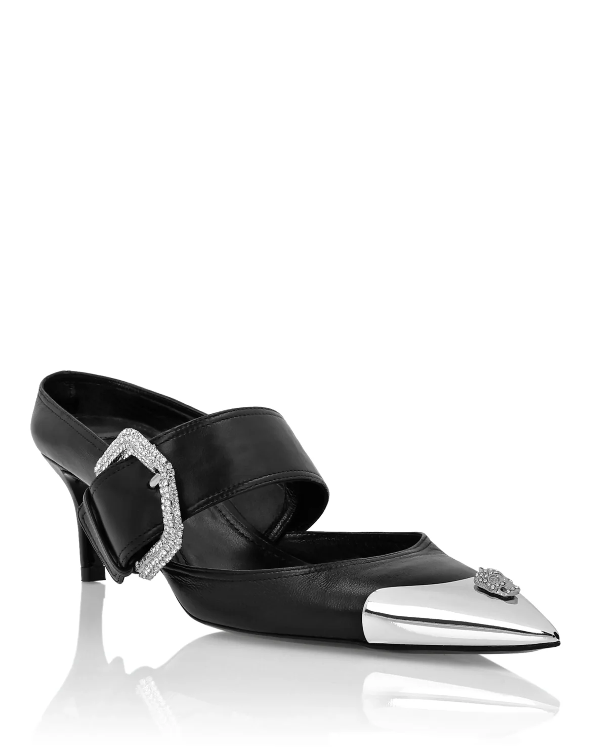 Nappa Leather Mule Low Heels Skull, цвет: Черный