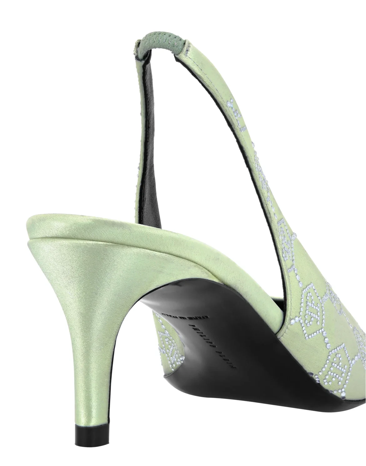 Satin Slingback Shoes Low Heels Monogram Strass, цвет: Зеленый