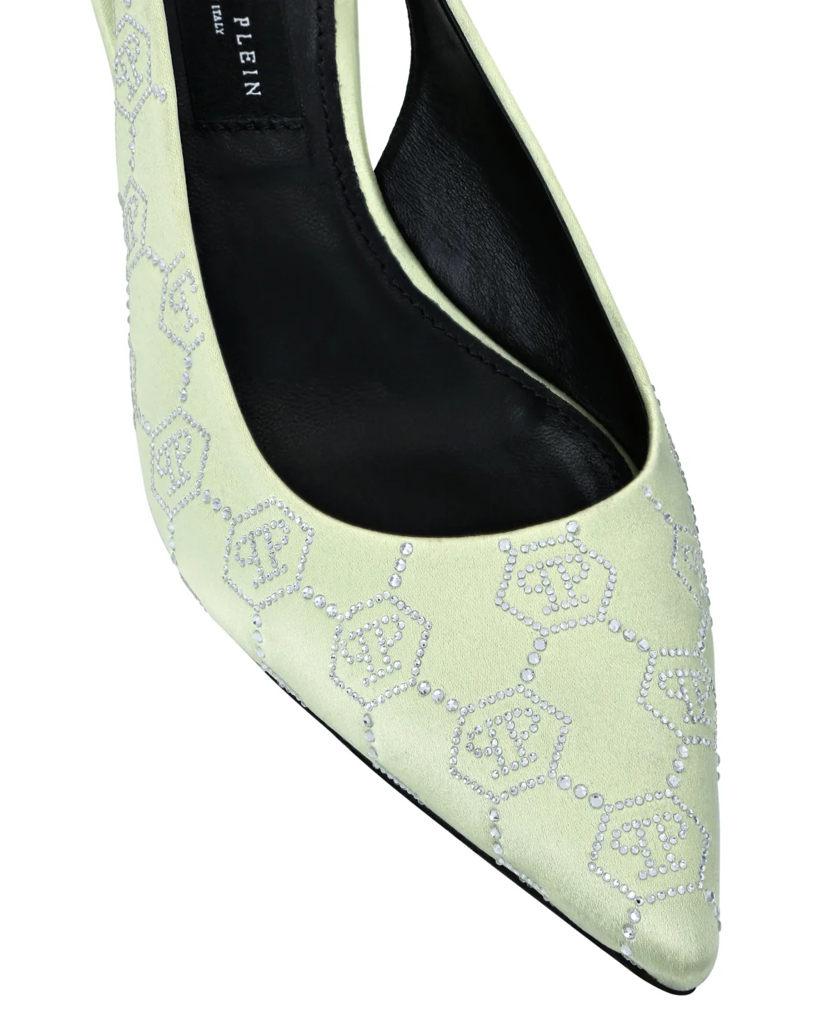 Satin Slingback Shoes Low Heels Monogram Strass, цвет: Зеленый
