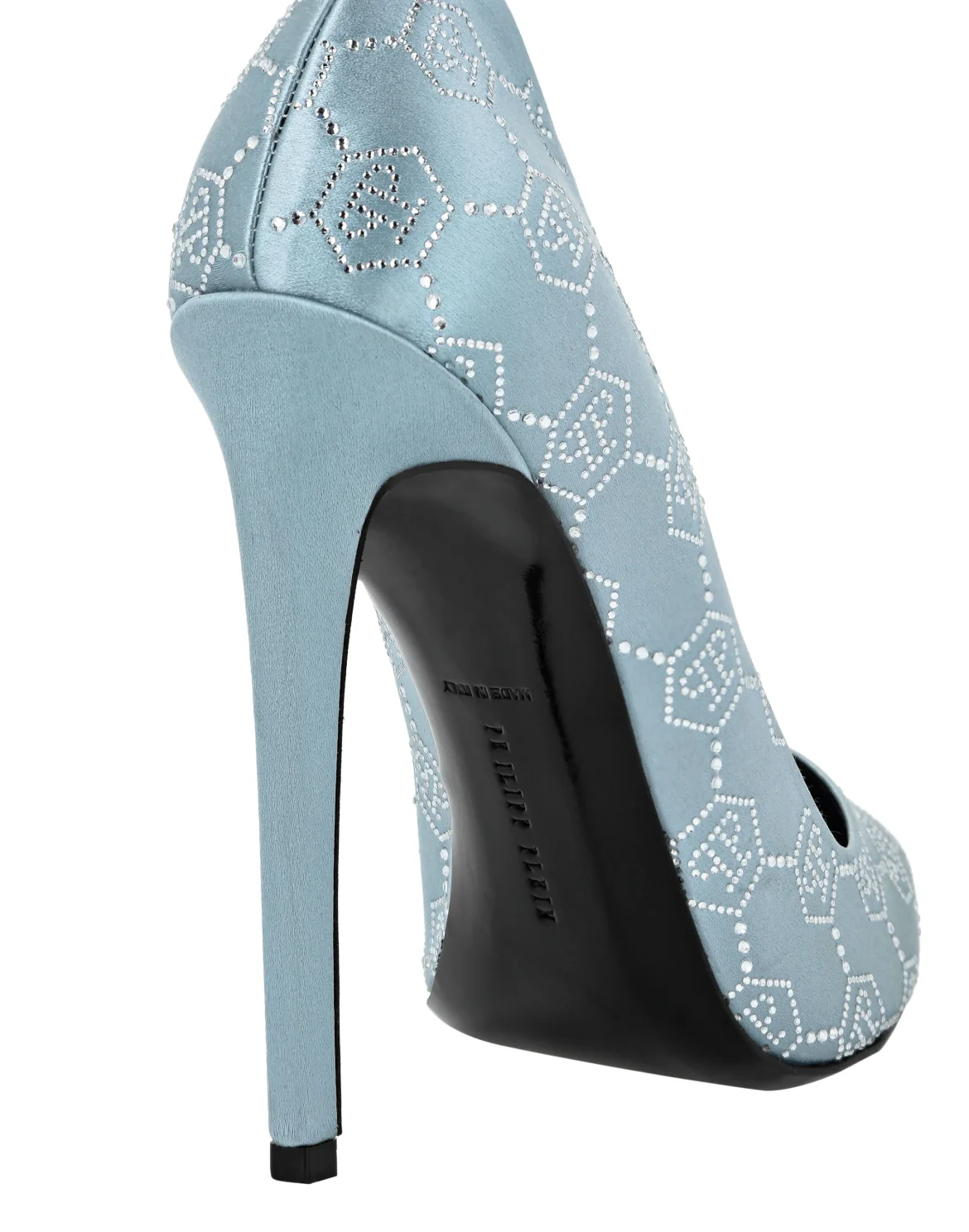 Satin Decollete Hi-Heels Monogram Strass, цвет: Голубой