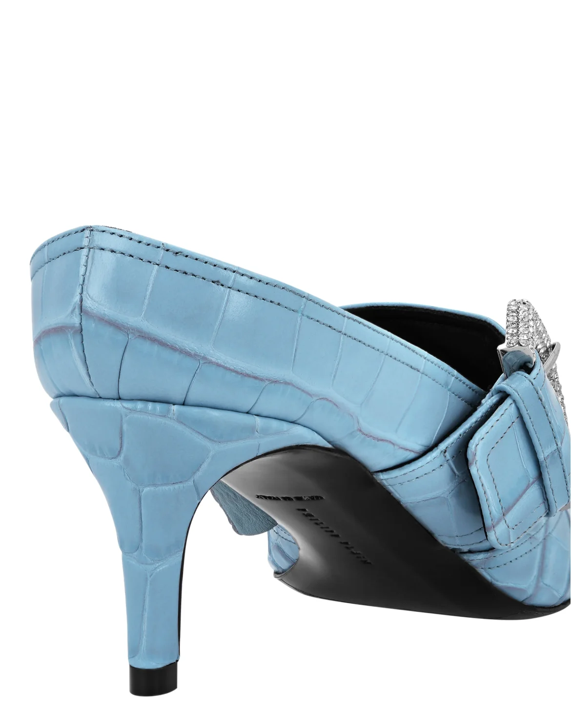 Croco Leather Mule Low Heels Skull strass, цвет: Голубой