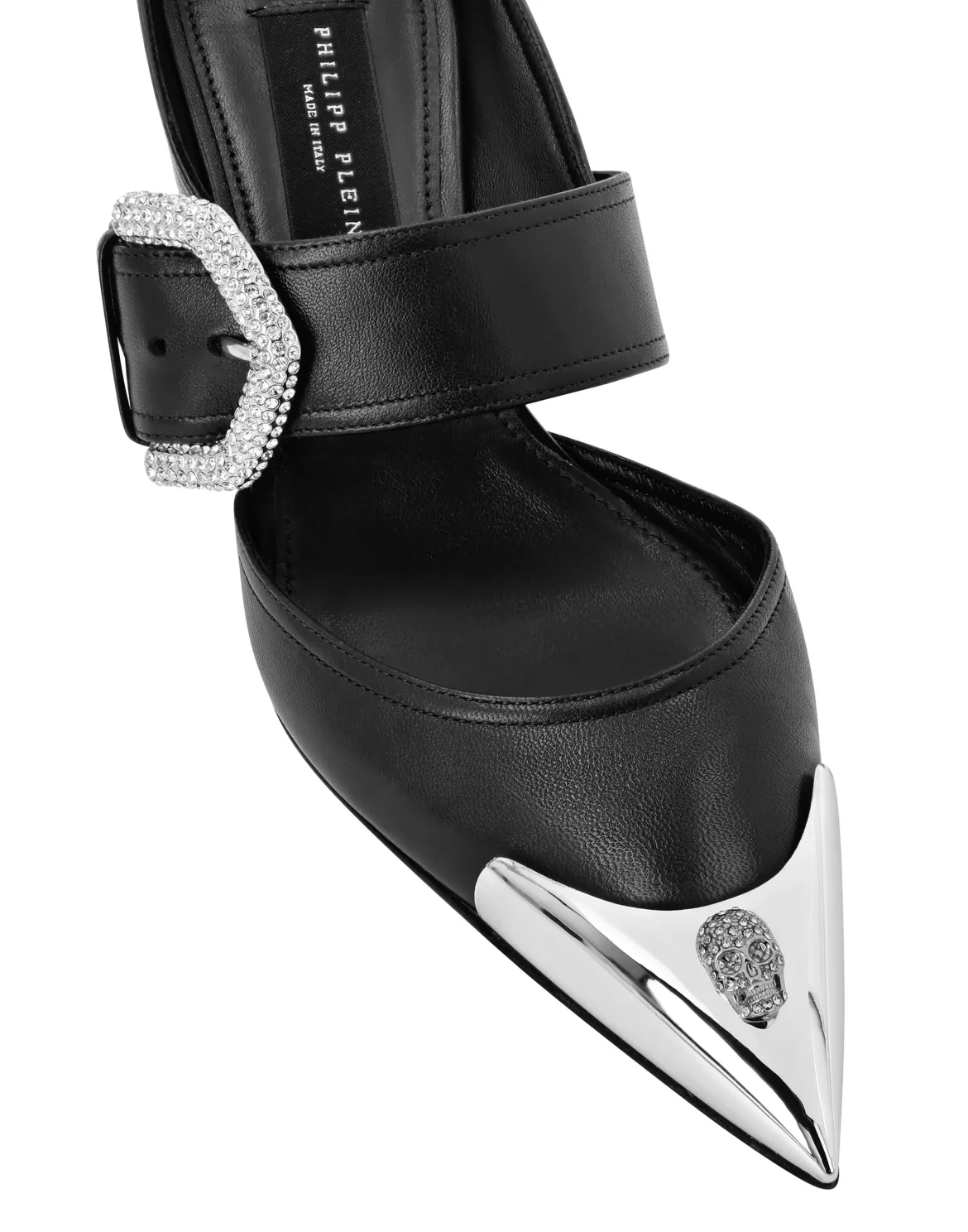 Leather Mule Low Heels Skull strass, цвет: Черный