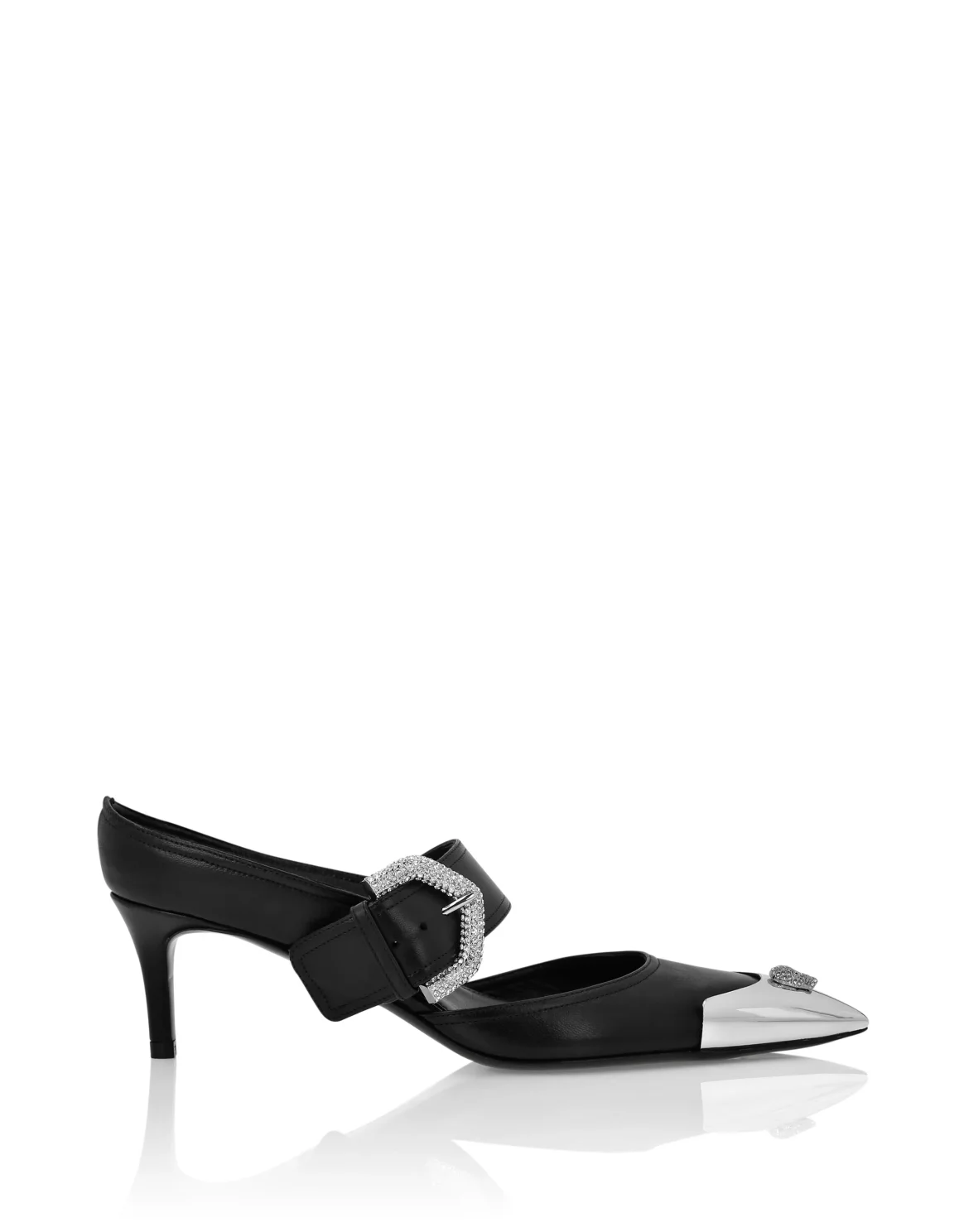 Leather Mule Low Heels Skull strass, цвет: Черный