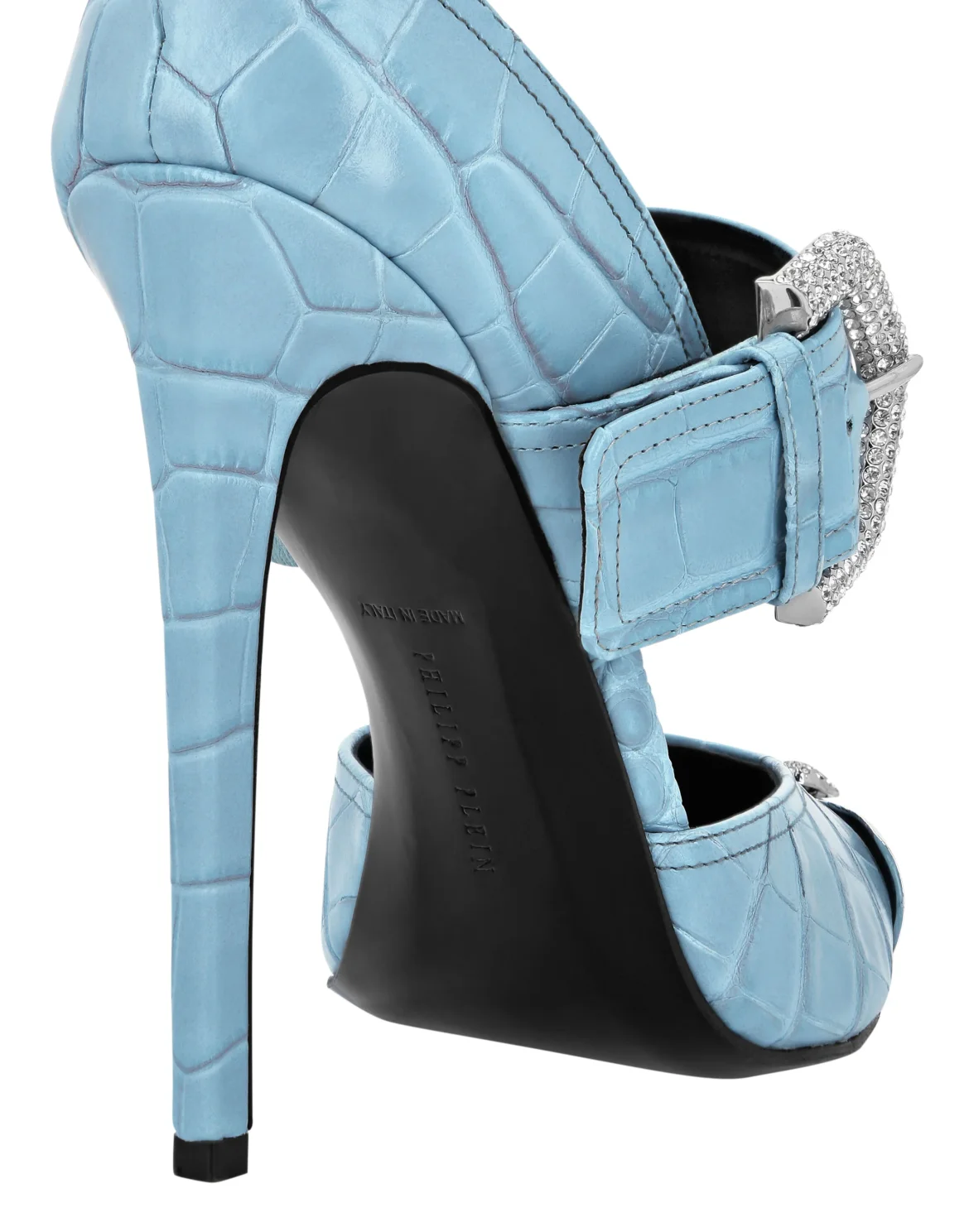 Croco Leather Mule High Heels Skull strass, цвет: Голубой