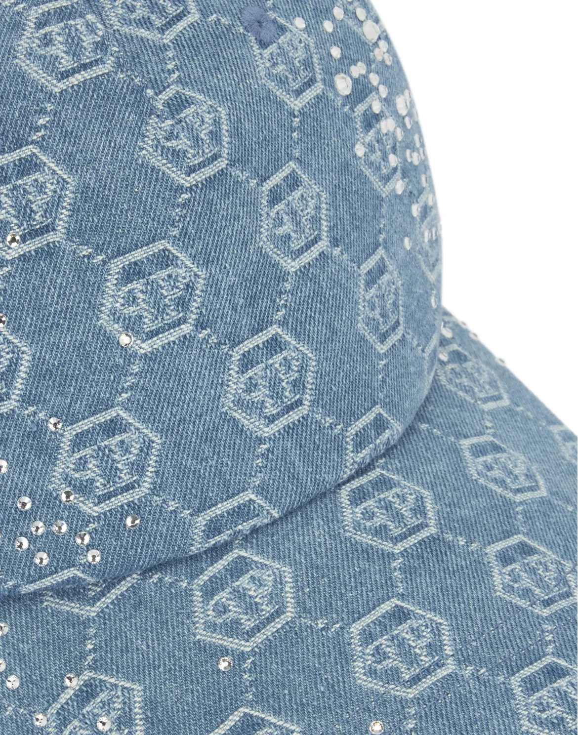 Denim Baseball Cap Monogram Strass, цвет: Голубой