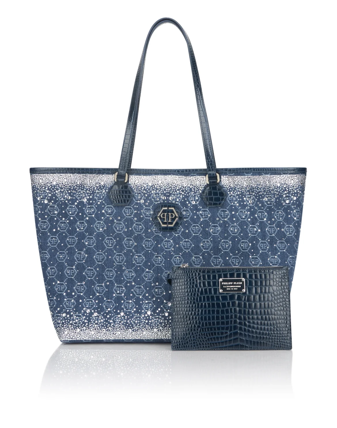 Denim Shopper Bag Monogram Strass, цвет: Голубой