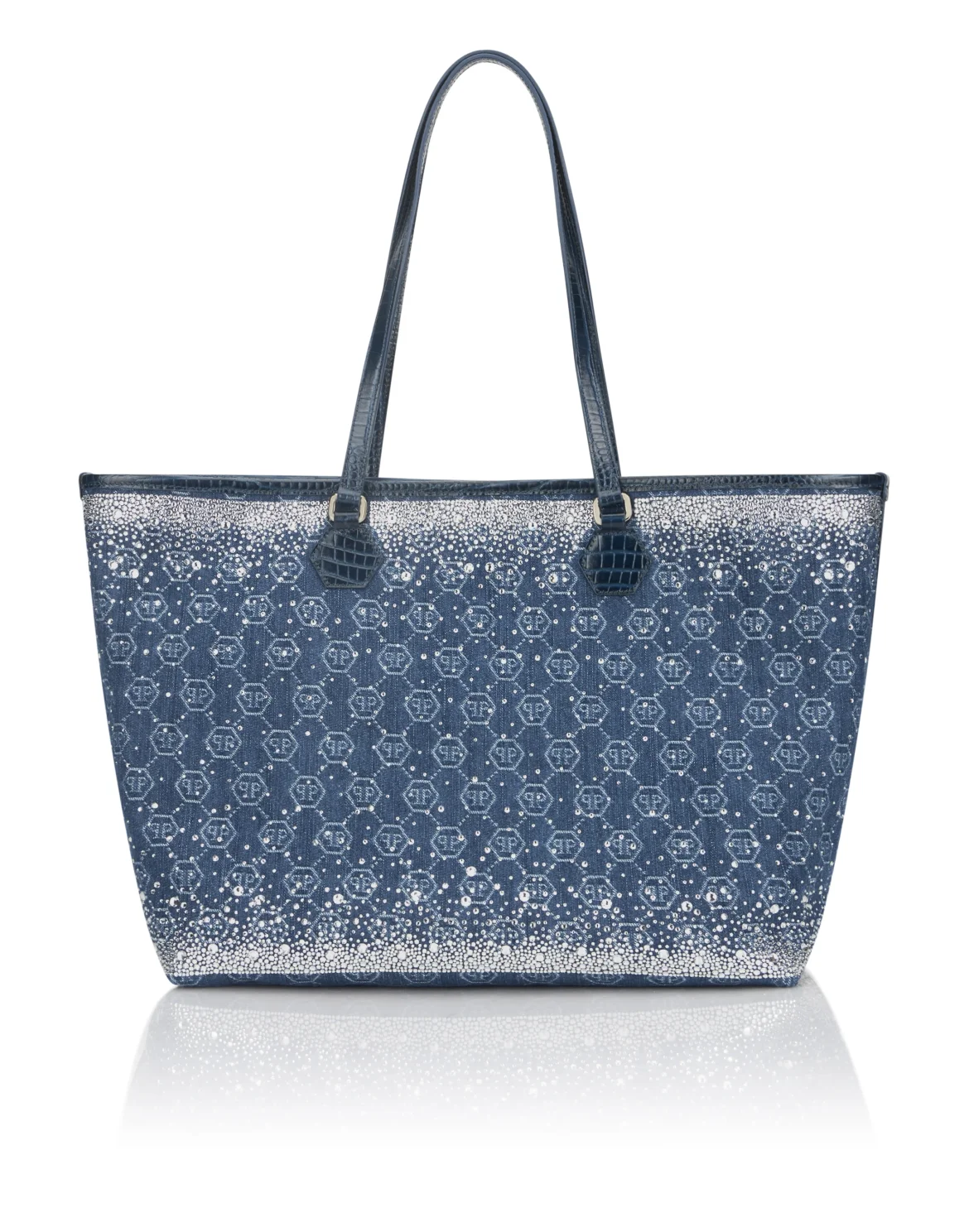 Denim Shopper Bag Monogram Strass, цвет: Голубой