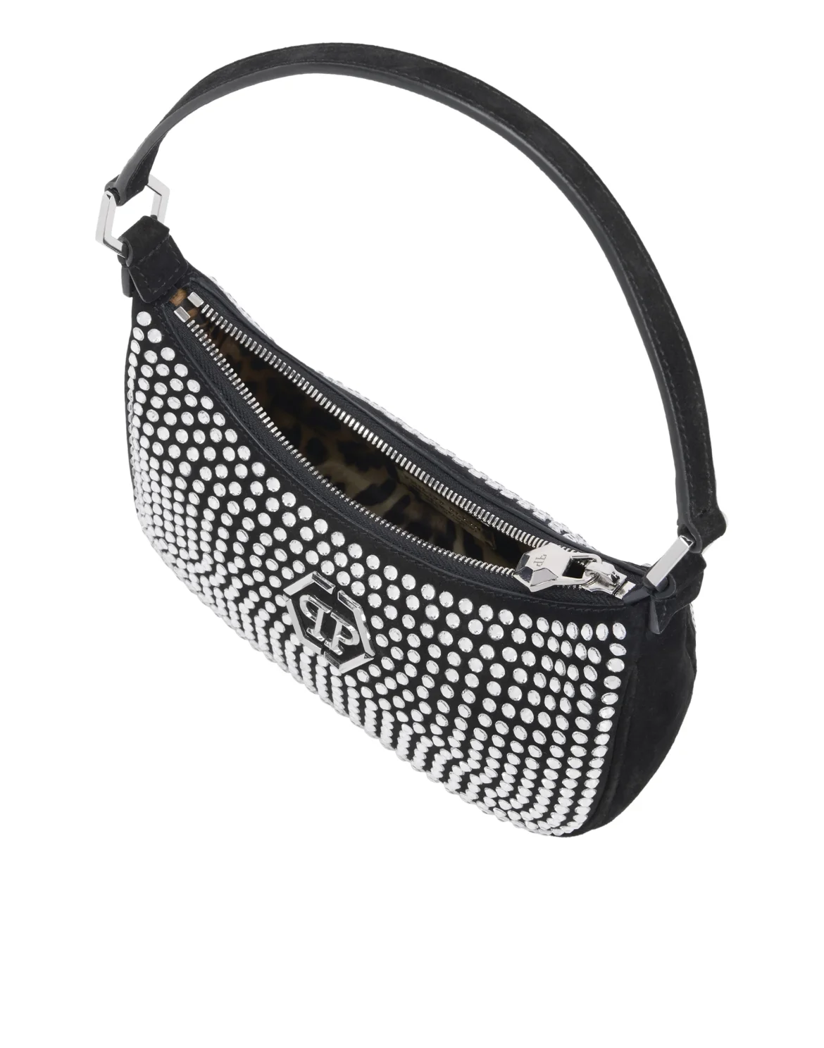 Suede Shoulder Bag All-Over Strass, цвет: Черный