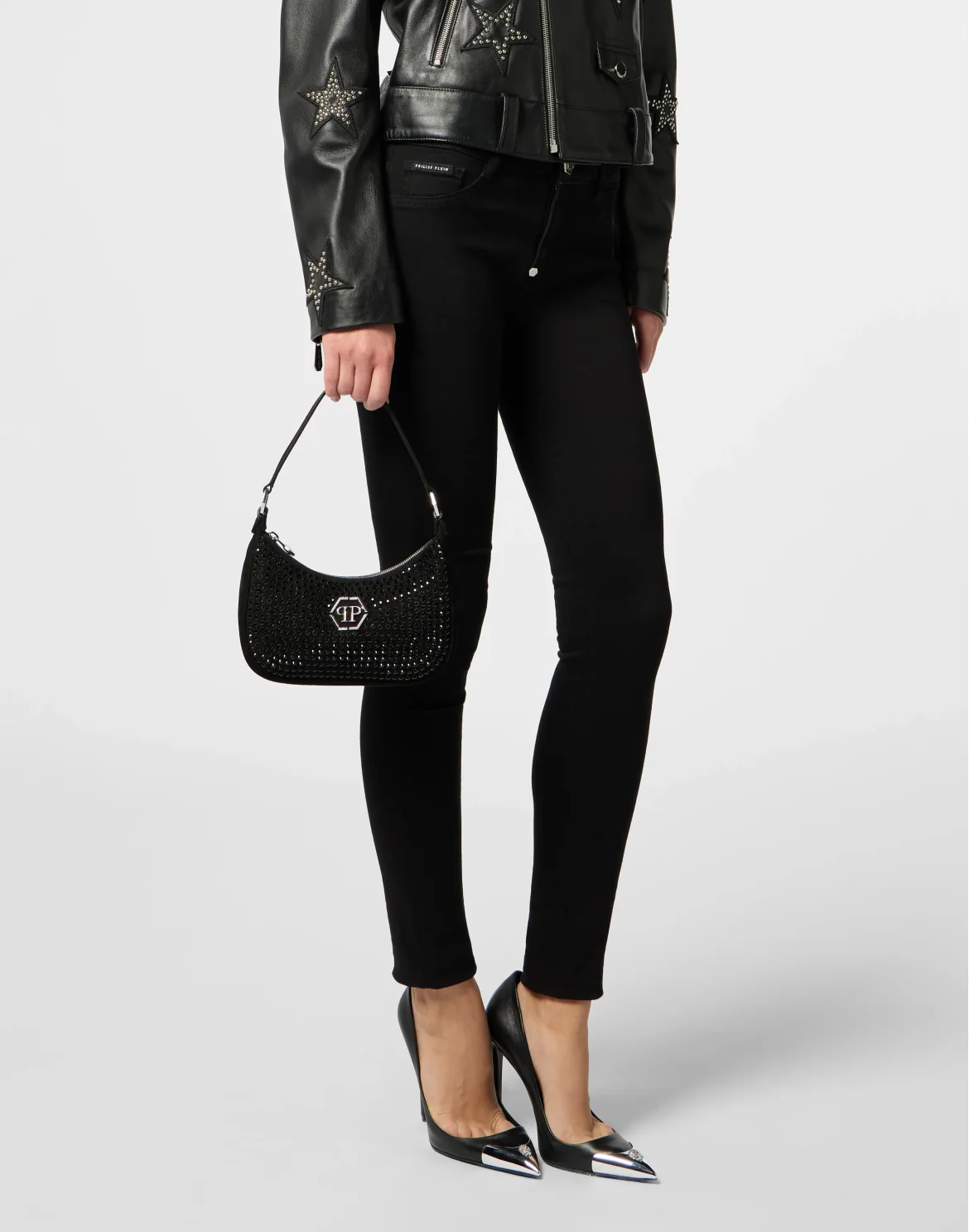 Suede Shoulder Bag All-Over Strass, цвет: Черный