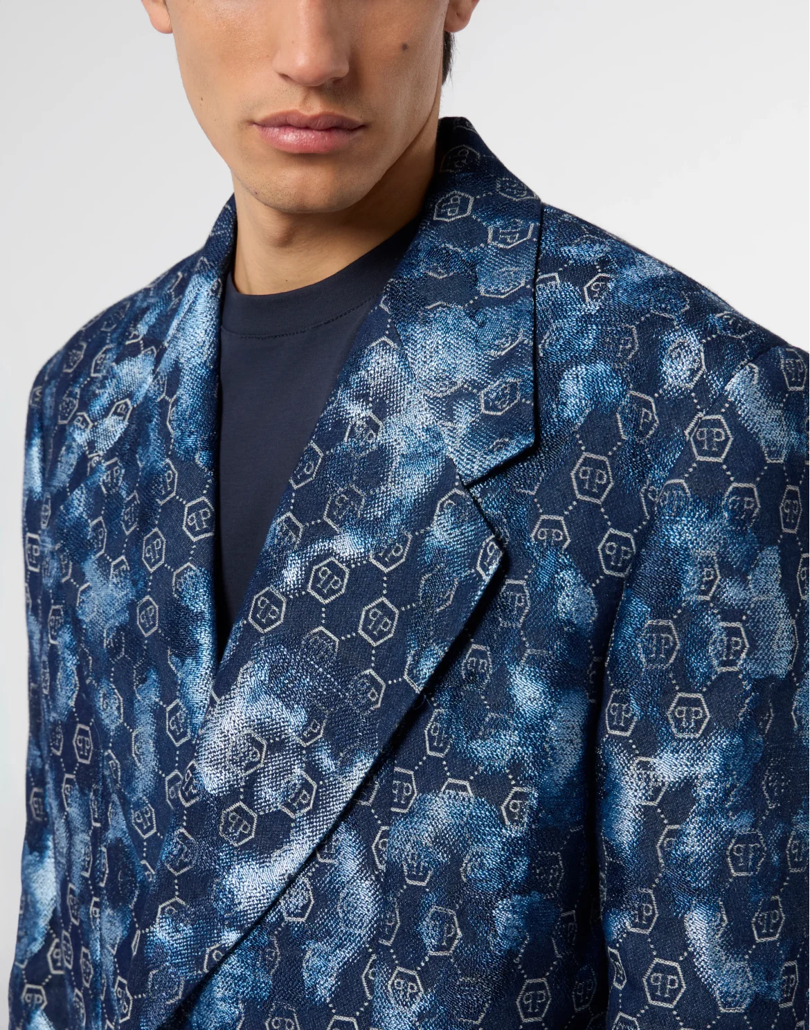 Jacquard Denim Coat Monogram, цвет: Синий