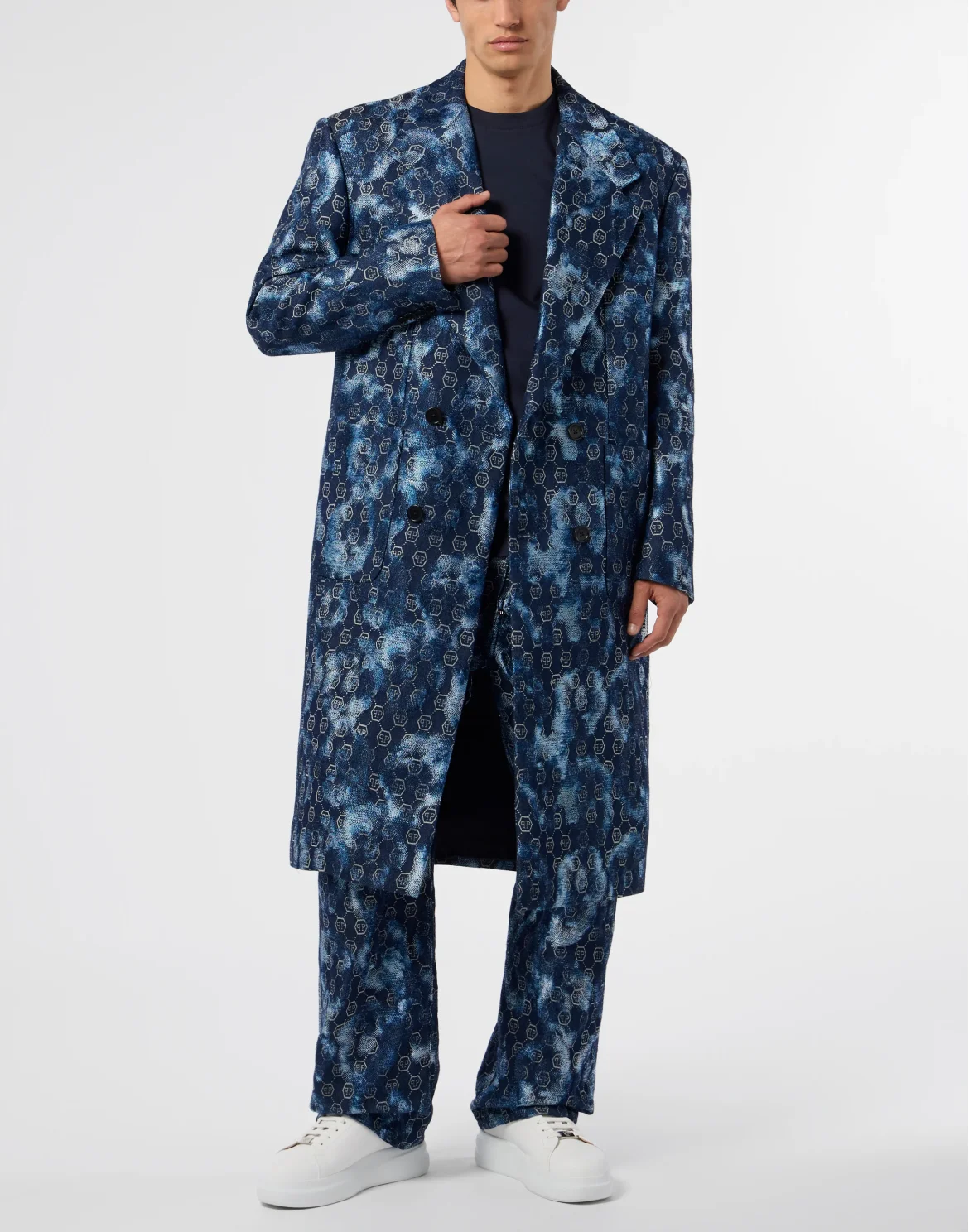 Jacquard Denim Coat Monogram, цвет: Синий
