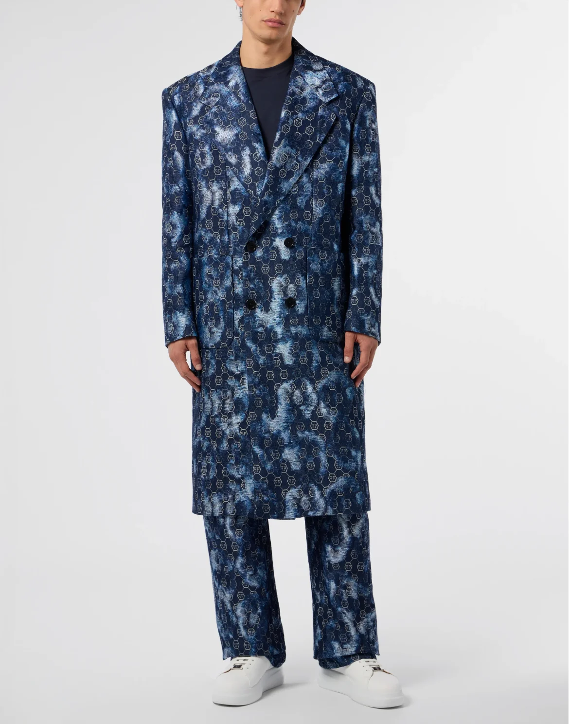 Jacquard Denim Coat Monogram, цвет: Синий
