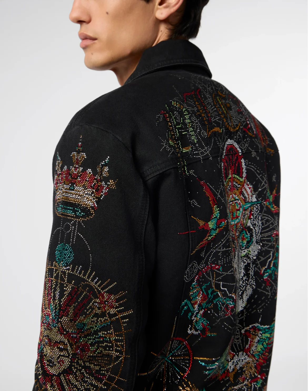 Denim Trucker Jacket Tattoo Strass, цвет: Черный