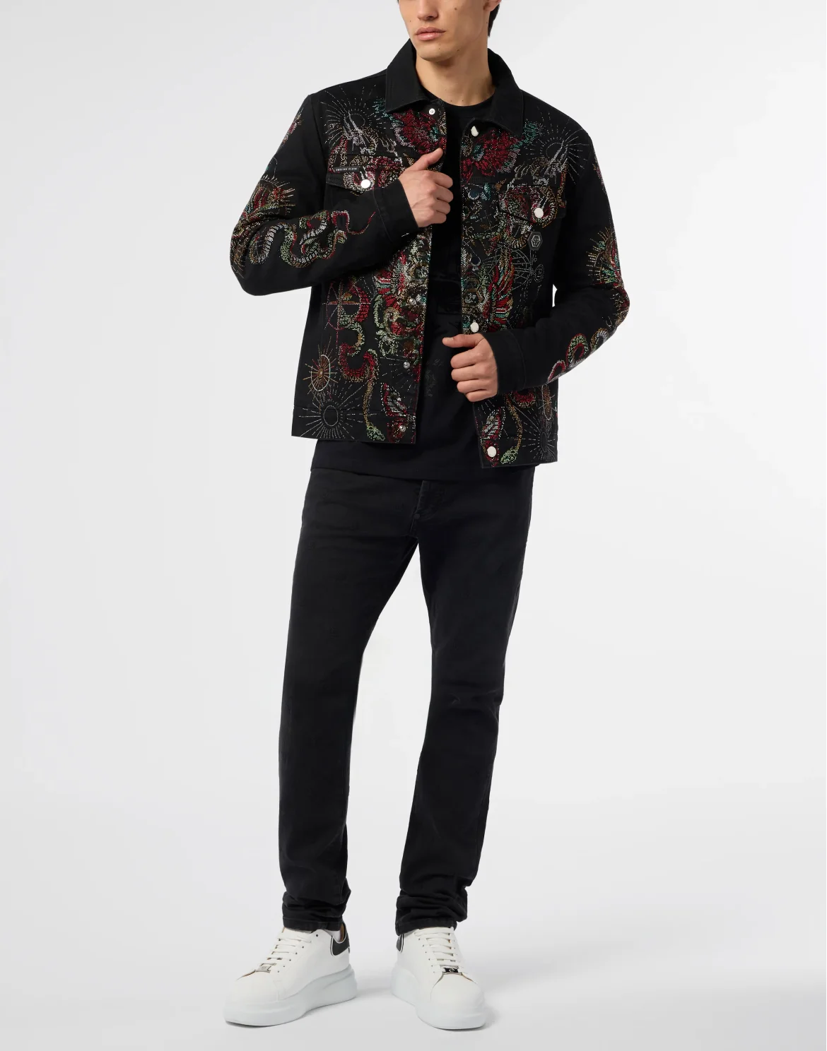 Denim Trucker Jacket Tattoo Strass, цвет: Черный