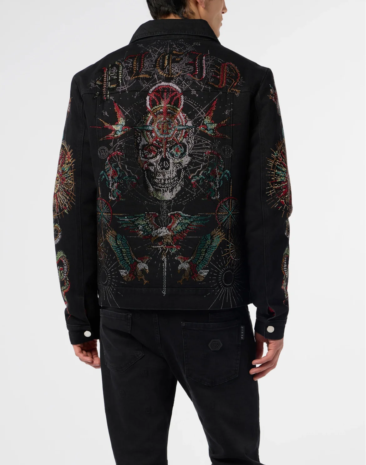 Denim Trucker Jacket Tattoo Strass, цвет: Черный