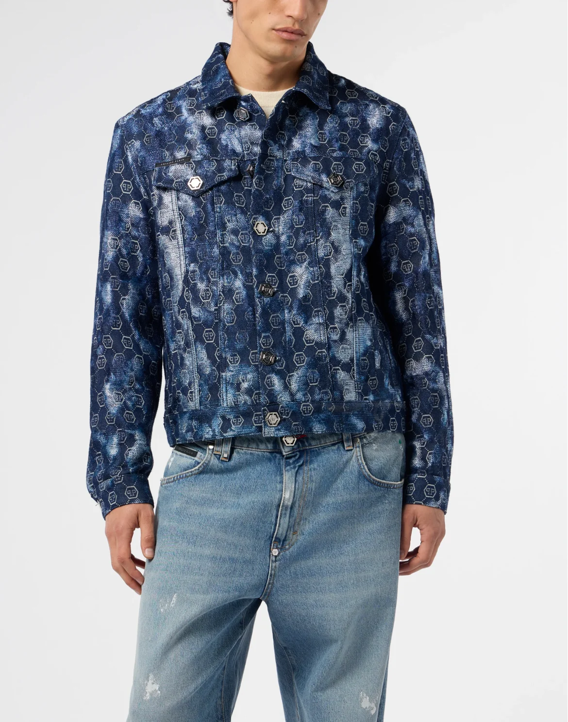 Denim Trucker Jacket Jacquard Monogram, цвет: Синий