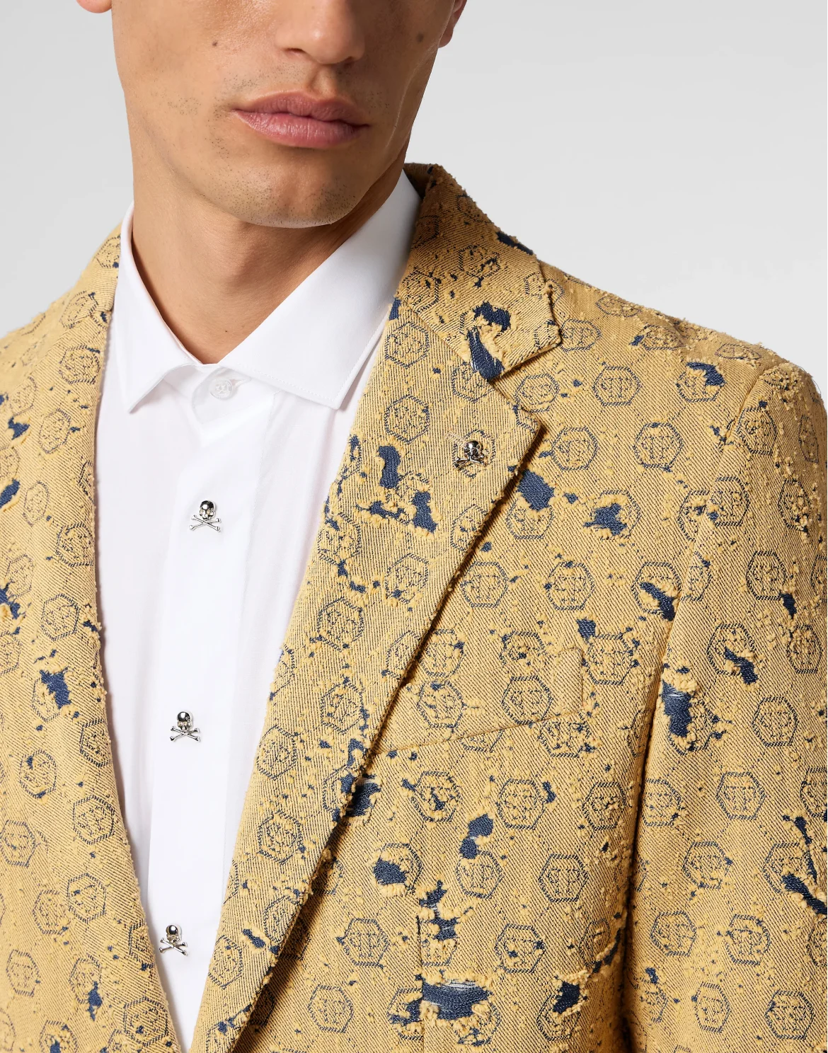 Destroyed Denim Jacquard Blazer Monogram, цвет: Бежевый