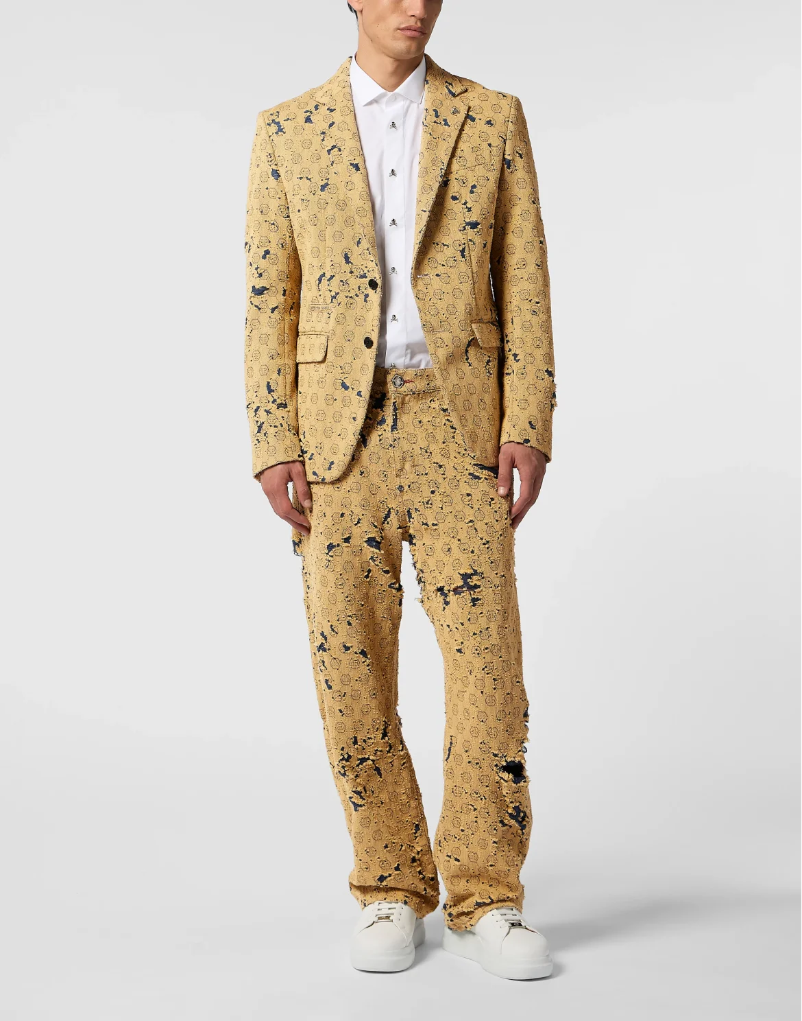 Destroyed Denim Jacquard Blazer Monogram, цвет: Бежевый