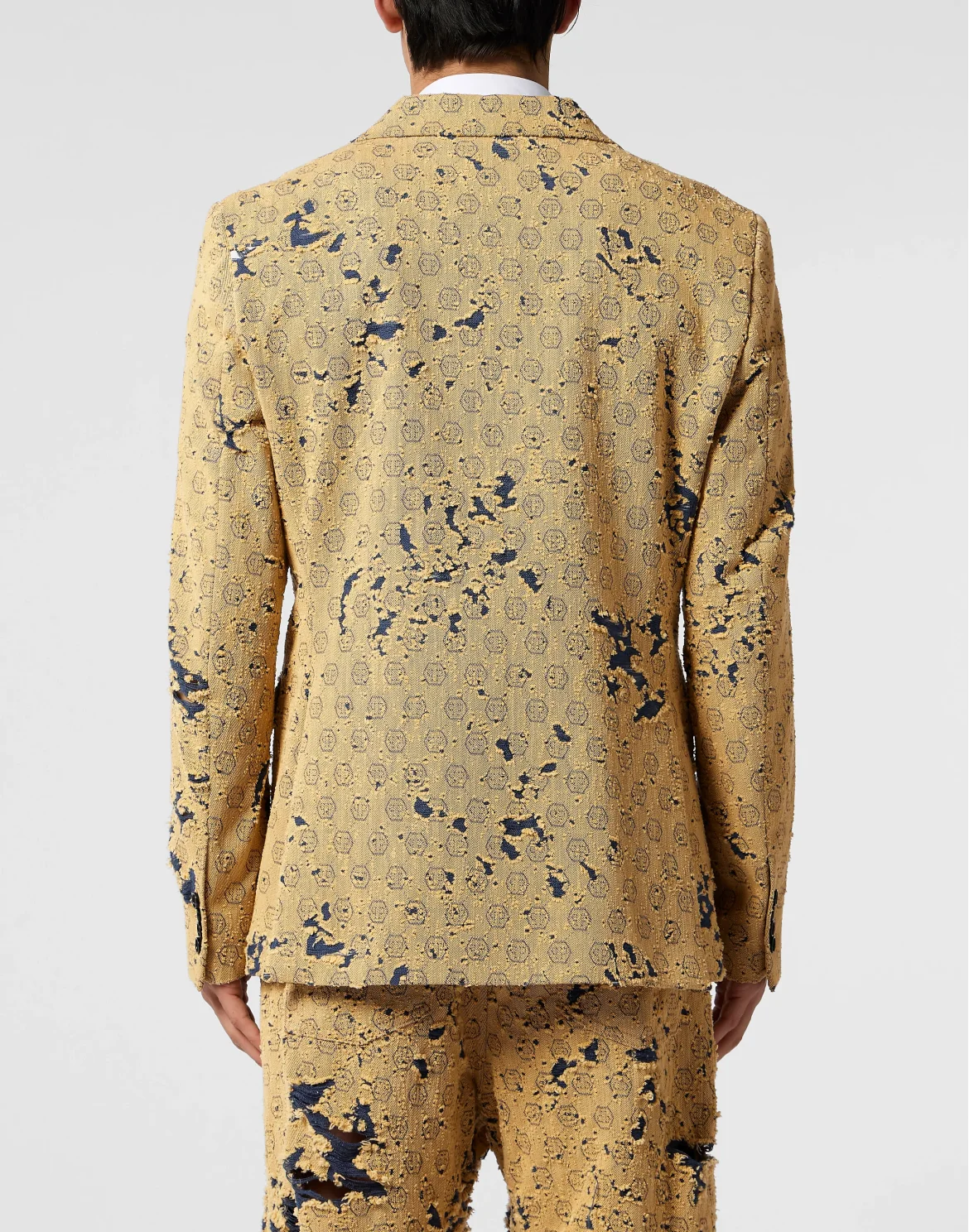 Destroyed Denim Jacquard Blazer Monogram, цвет: Бежевый