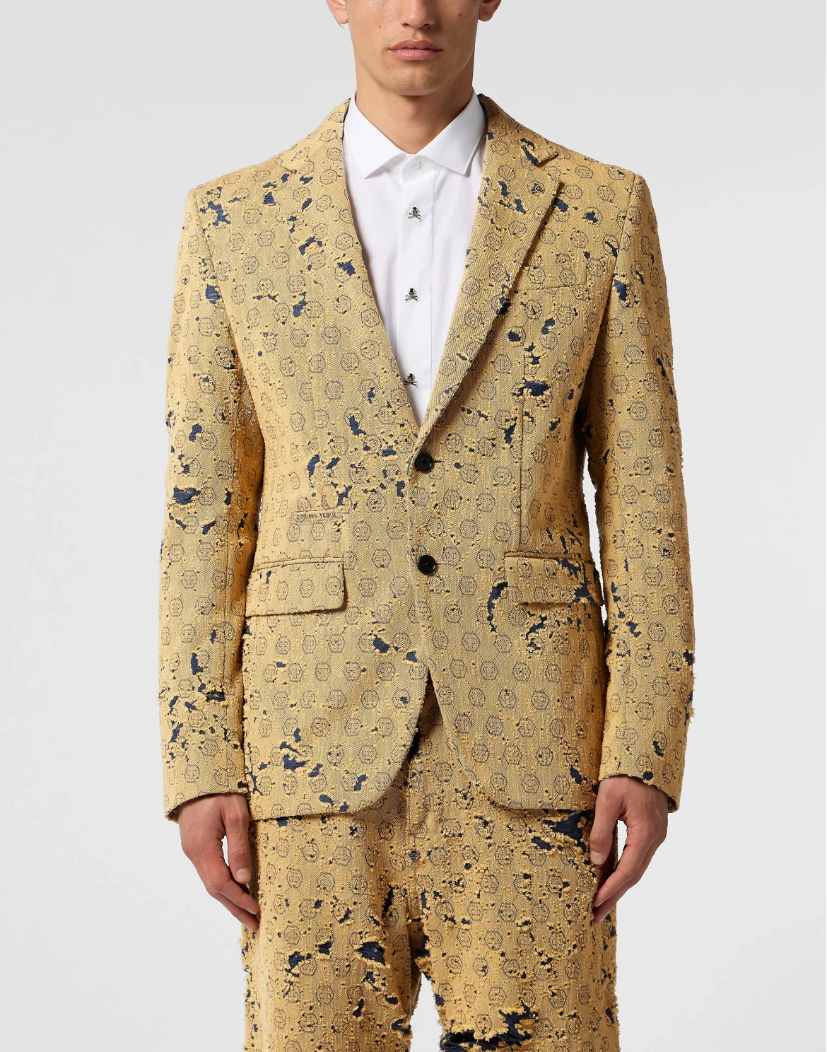 Destroyed Denim Jacquard Blazer Monogram, цвет: Бежевый