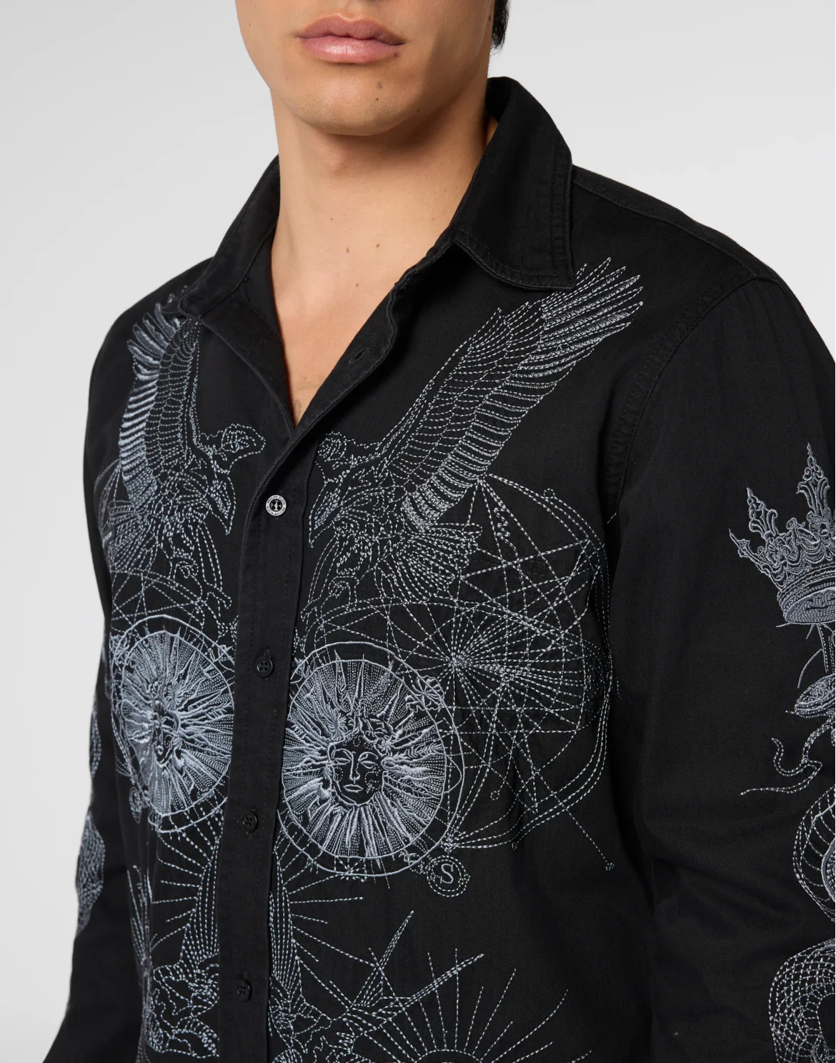Embroidered Denim Shirt Tattoo, цвет: Черный
