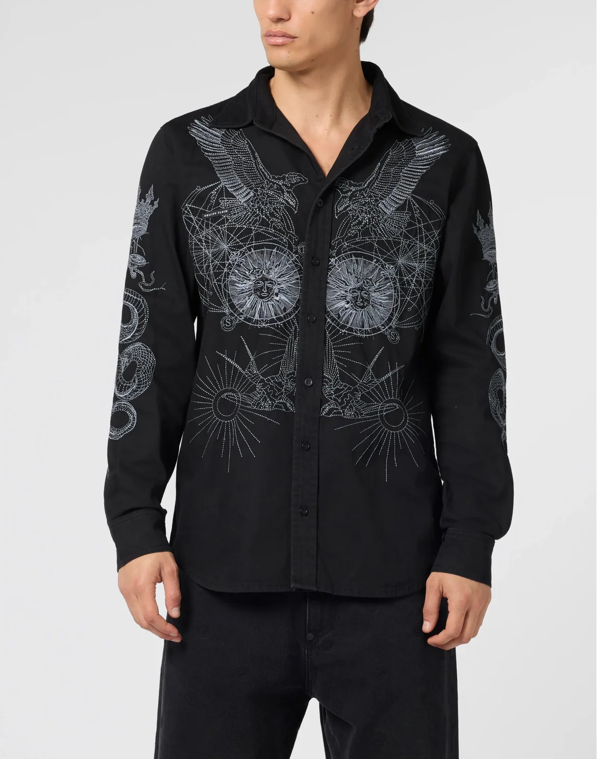 Embroidered Denim Shirt Tattoo, цвет: Черный