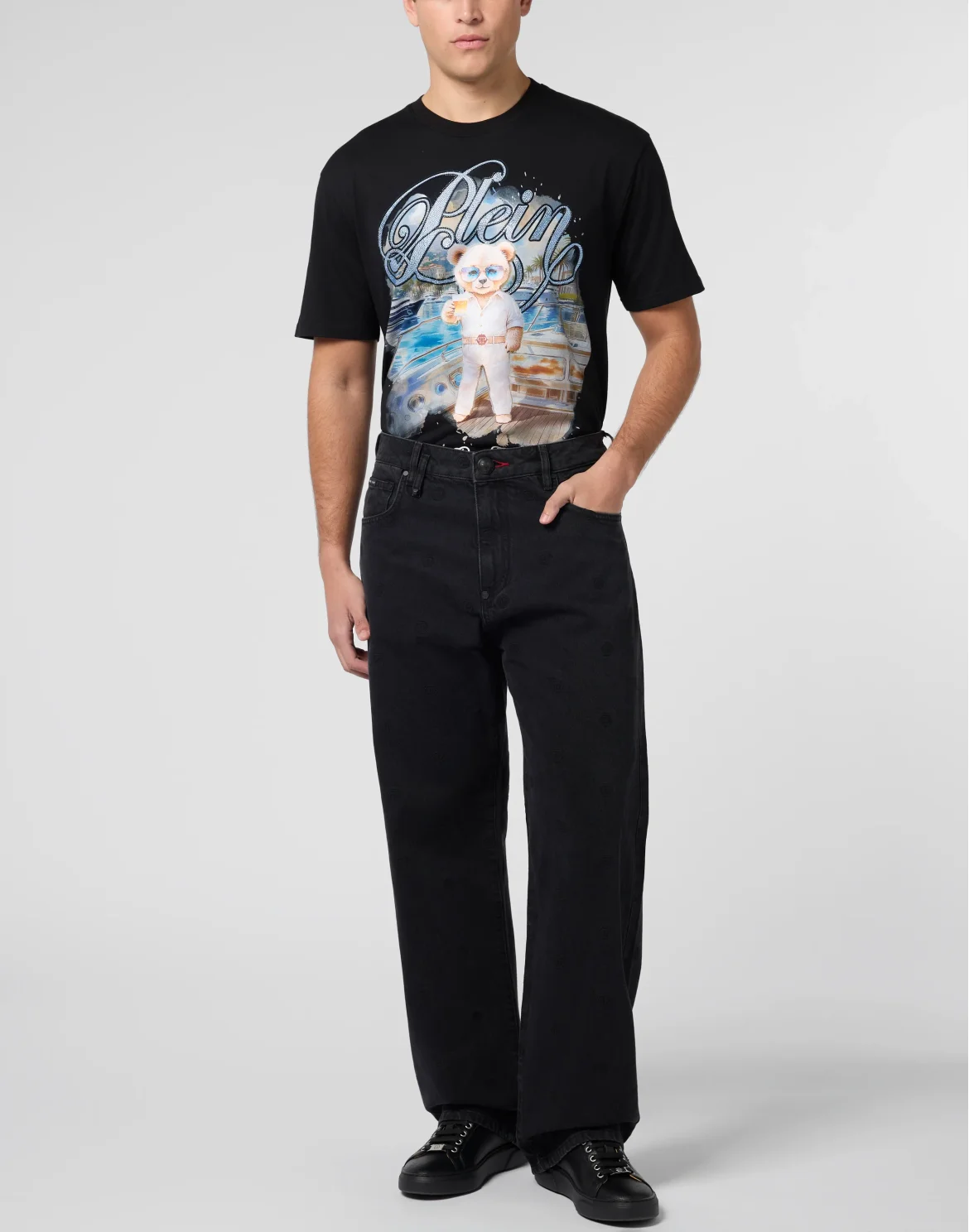 Embroidered Beach Boy Fit Jeans Monogram, цвет: Серый