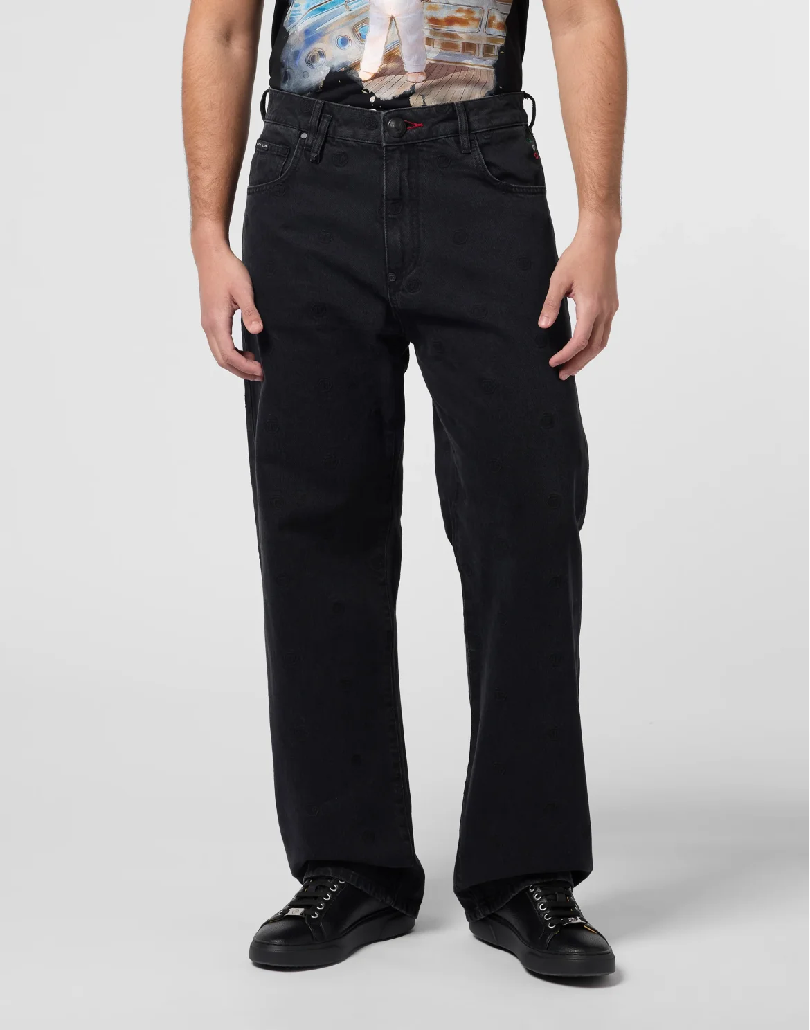 Embroidered Beach Boy Fit Jeans Monogram, цвет: Серый